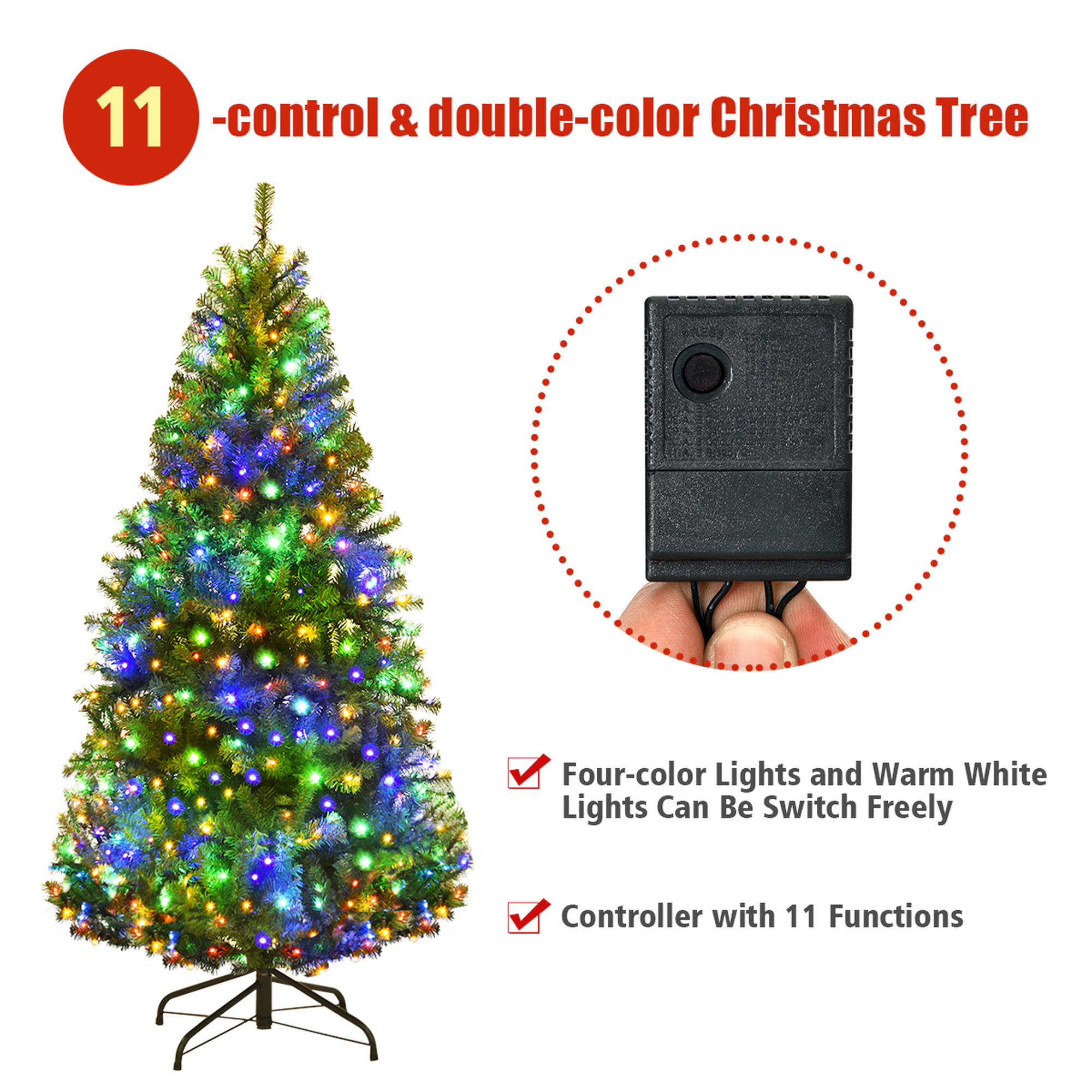 Costway 4/5/6/7/8/9Ft Pre-Lit Artificial Christmas Tree Hinged 100/150/350/500/750/1000 LED Lights