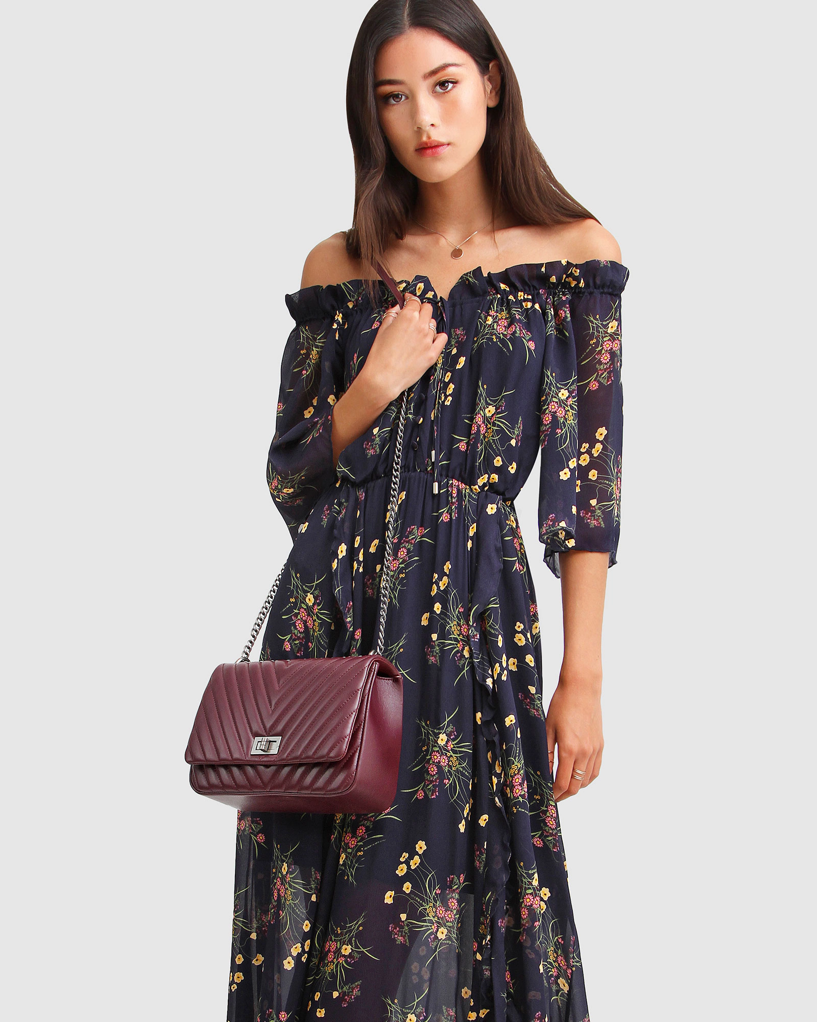Belle & Bloom Womens Amour Amour Ruffled Midi Dress