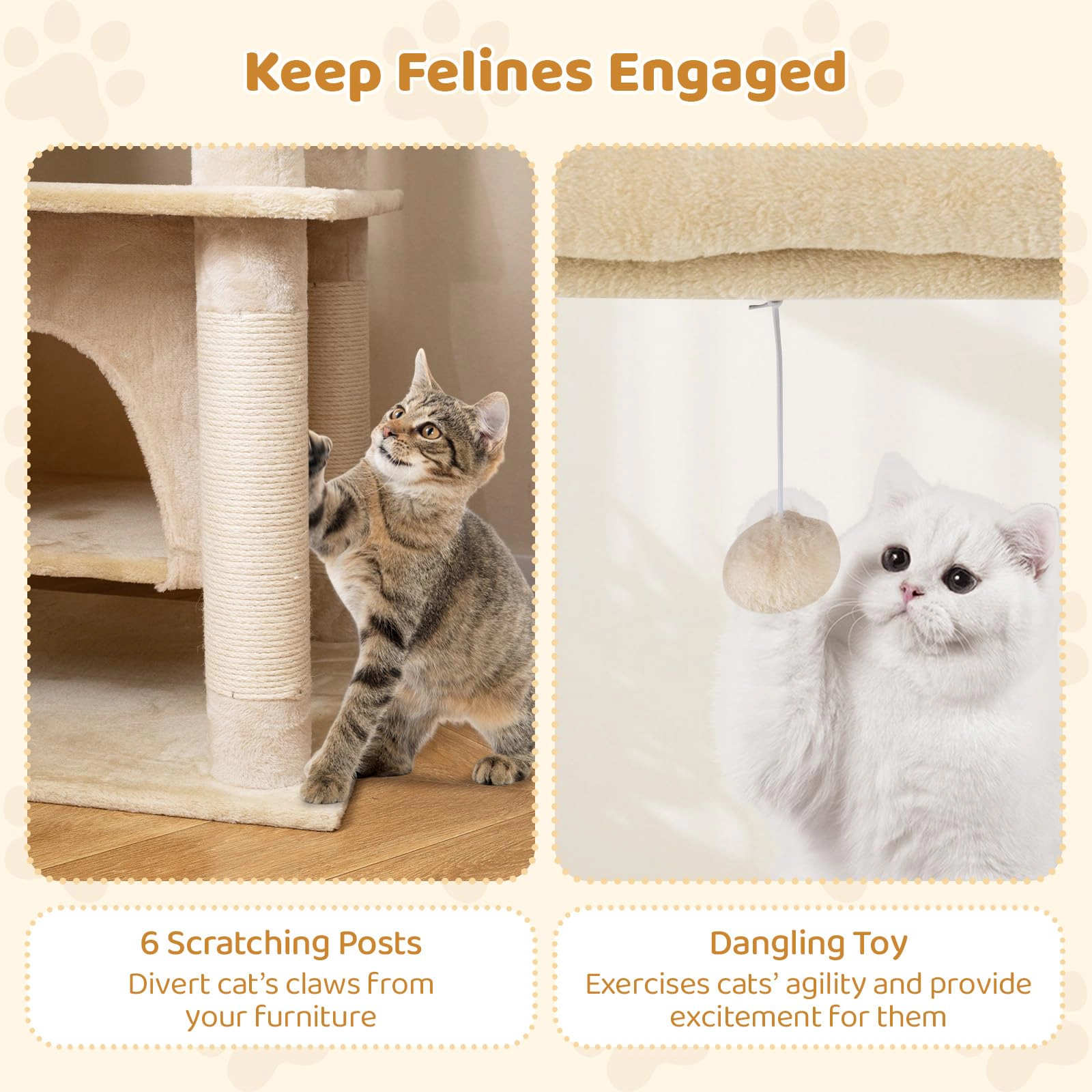 Glintex 58-Inch Cat Tree with Swaying Aerial Condo and 6 Scratching Posts