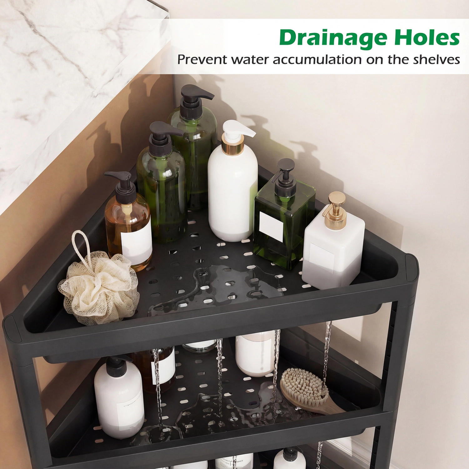 Glintex 3-Tier Corner Shower Caddy 2-Pack with Drainage Holes and Raised Baffles