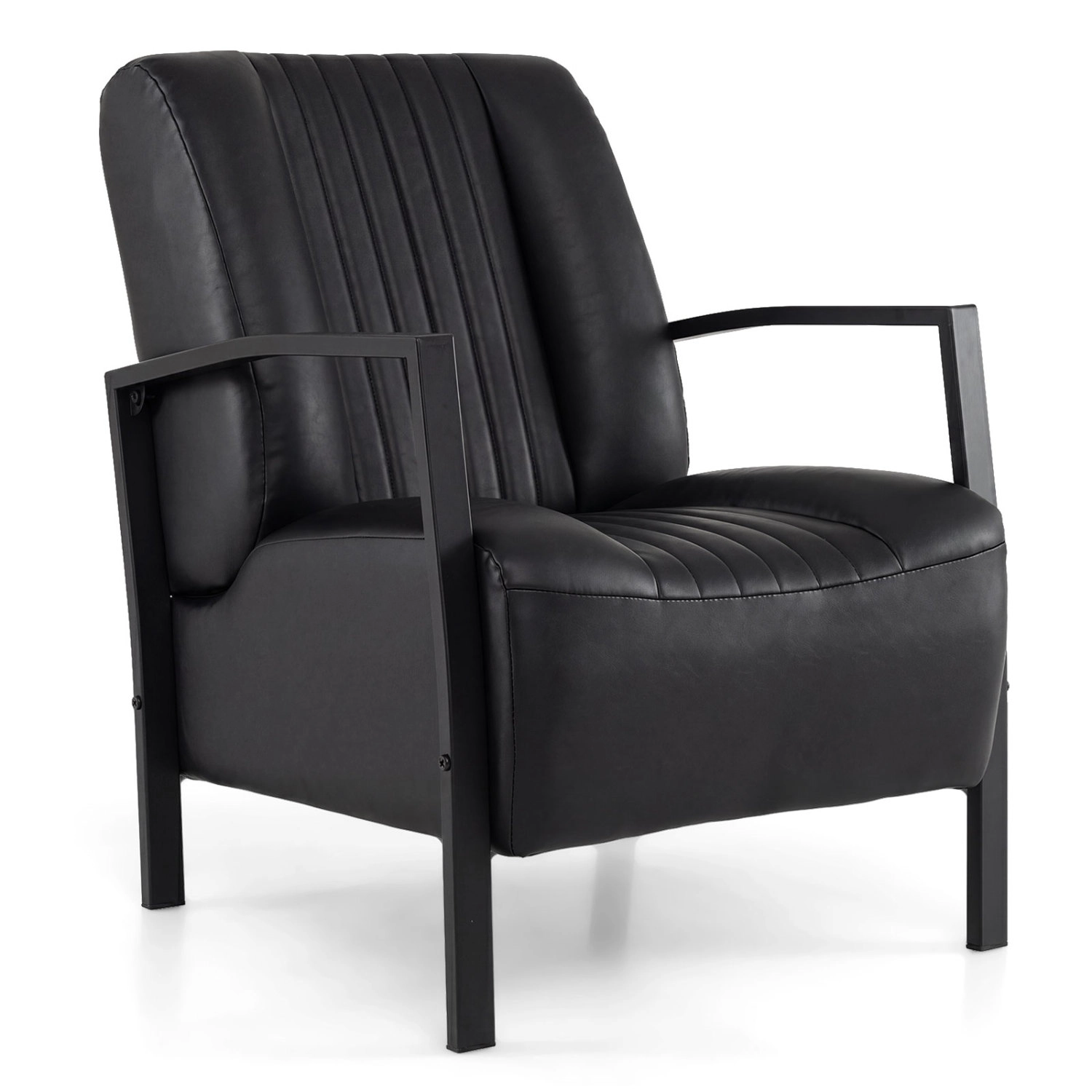 LJG PU Leather Upholstered Armchair with Padded Seat and Back Comfy Lounge Reading Chair