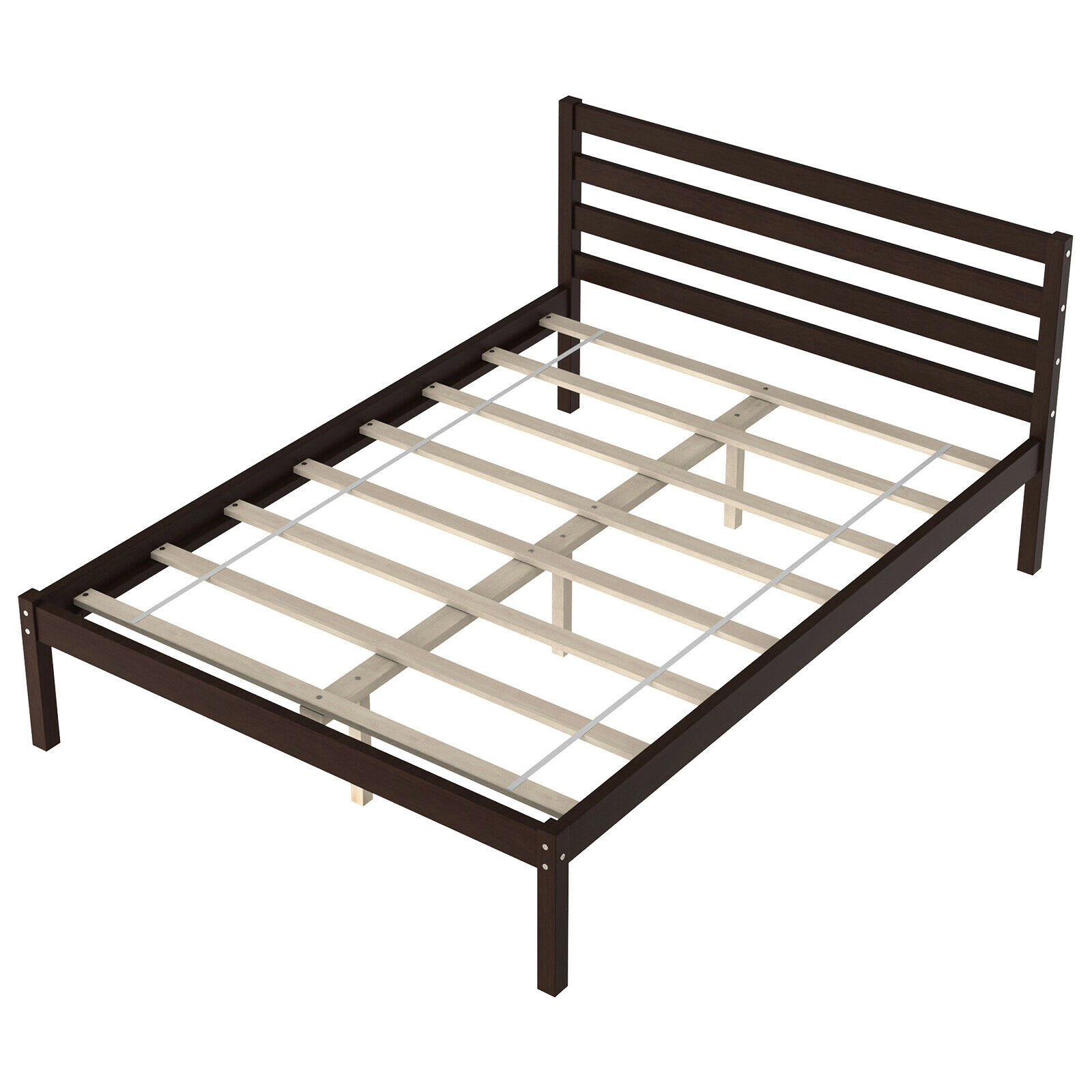 SUGIFT Espresso Slat Headboard and Solid Wood Slats Full Size Wooden Bed Frame Foundation