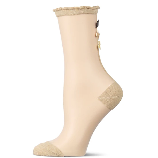 MeMoi Women's Triple Bow Back Sheer Crew Socks