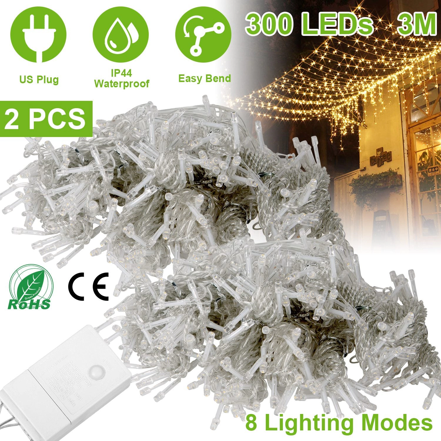 GBruno 300 LED String Curtain Light With Remote