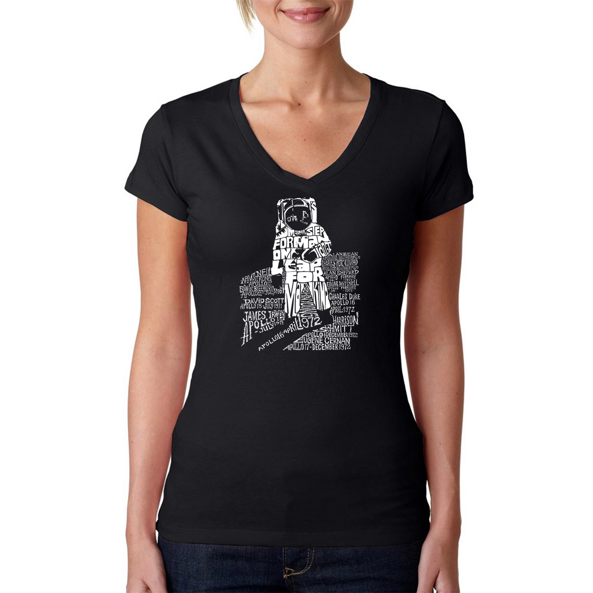 LA Pop Art Womens Word V-Neck T-Shirt - Astronaut