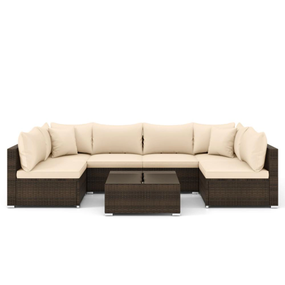 Hivvago 7 Pieces Patio Rattan Furniture Set With Sectional Sofa Cushions