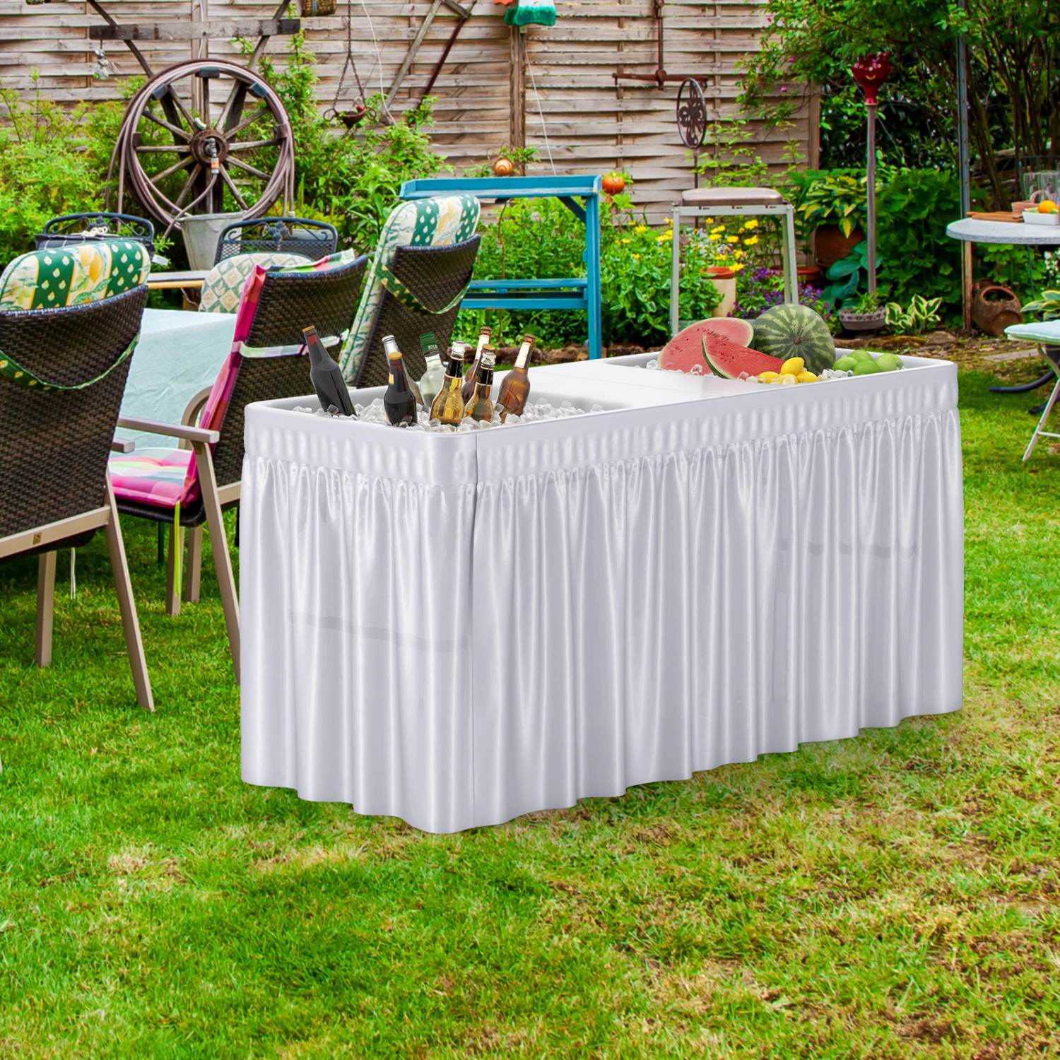 LJG 5 FT Folding Ice Cooler Table with Double Sinks for Camping Party Picnic Wedding