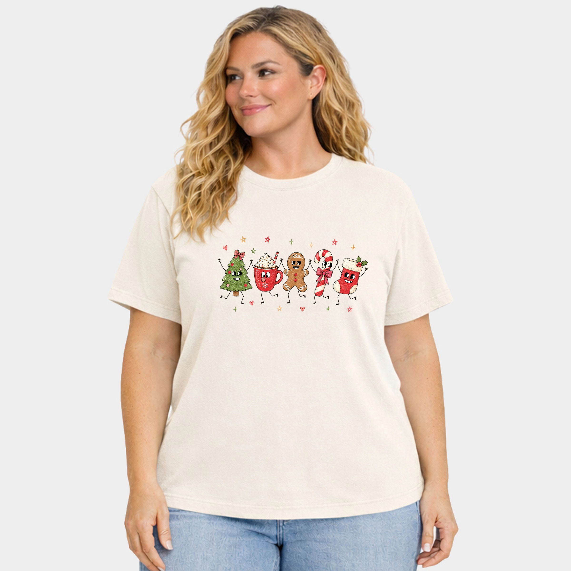 Simply Sage Market - Women's Plus Garment Dyed Tee Christmas Icons Stick Figures