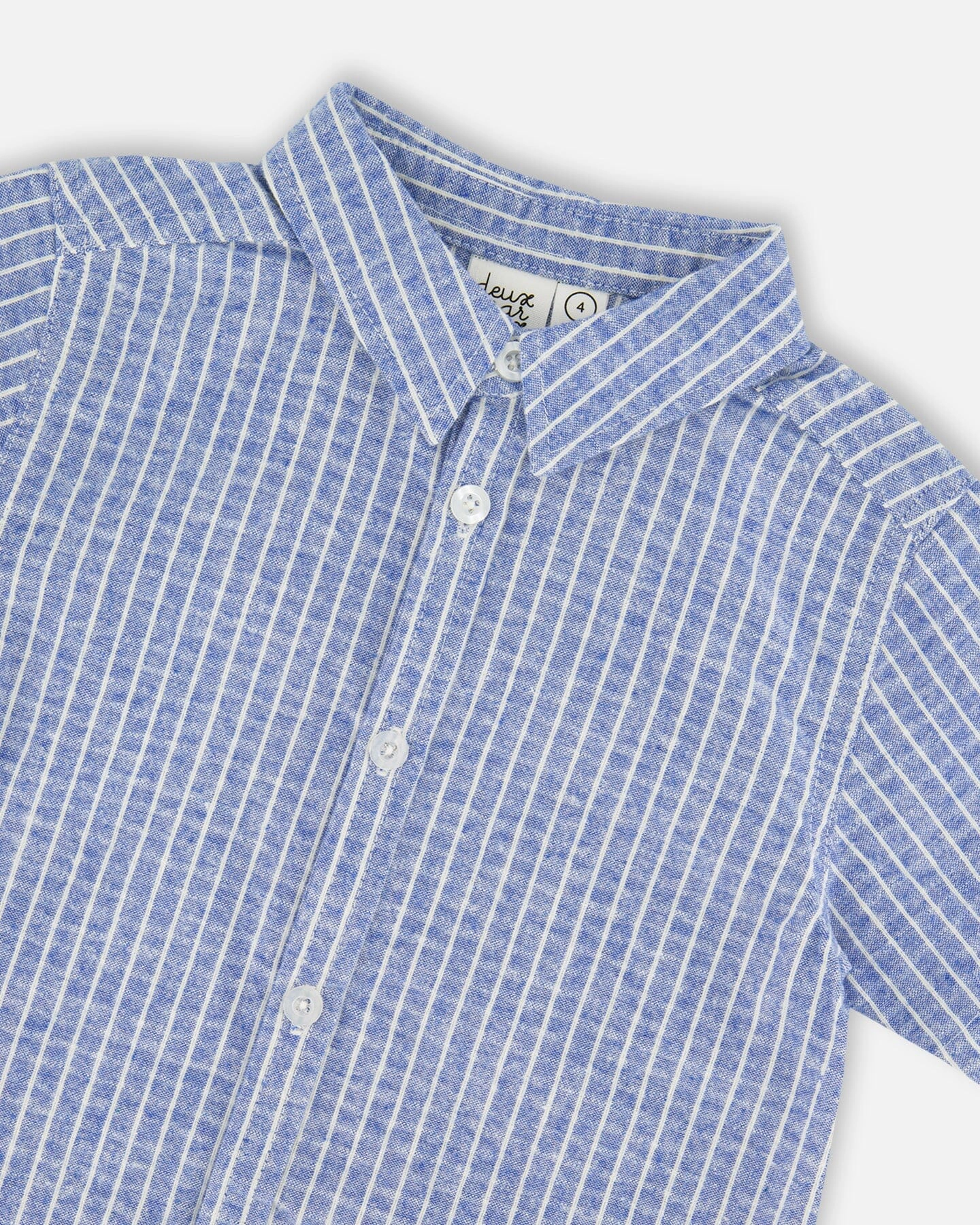 Deux par Boys Printed Chambray Short-Sleeve Shirt Denim Stripes