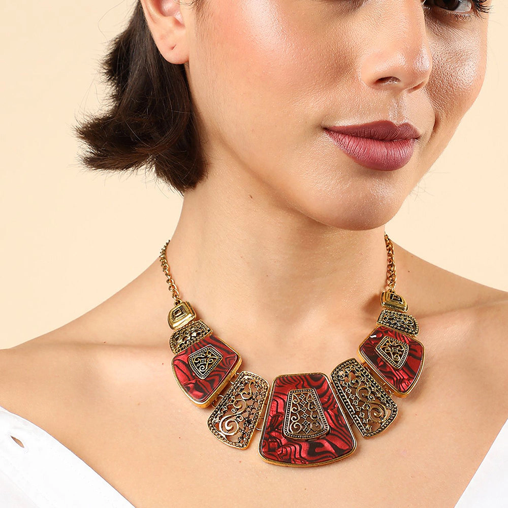 SOHI Women's Red Gold Plated Statement Necklace