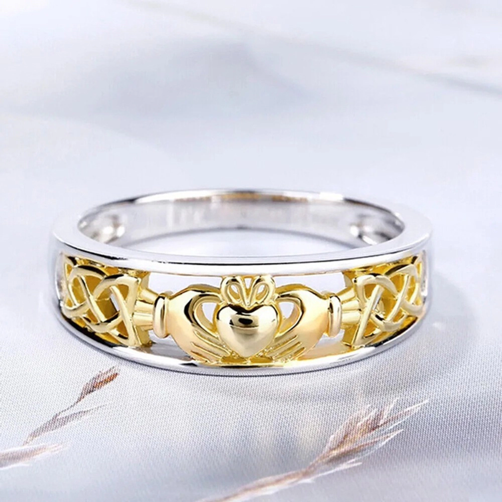 18K Gold Plated Crown Heart Ring Unique Dual-Tone Love Jewelry for Women