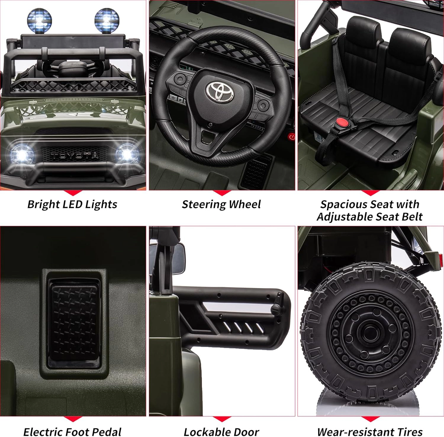 Enjyam 12V Licensed Toyota Kids Ride On Truck, Electric Car w/Remote Control, LED Lights, Music, Safety Belt