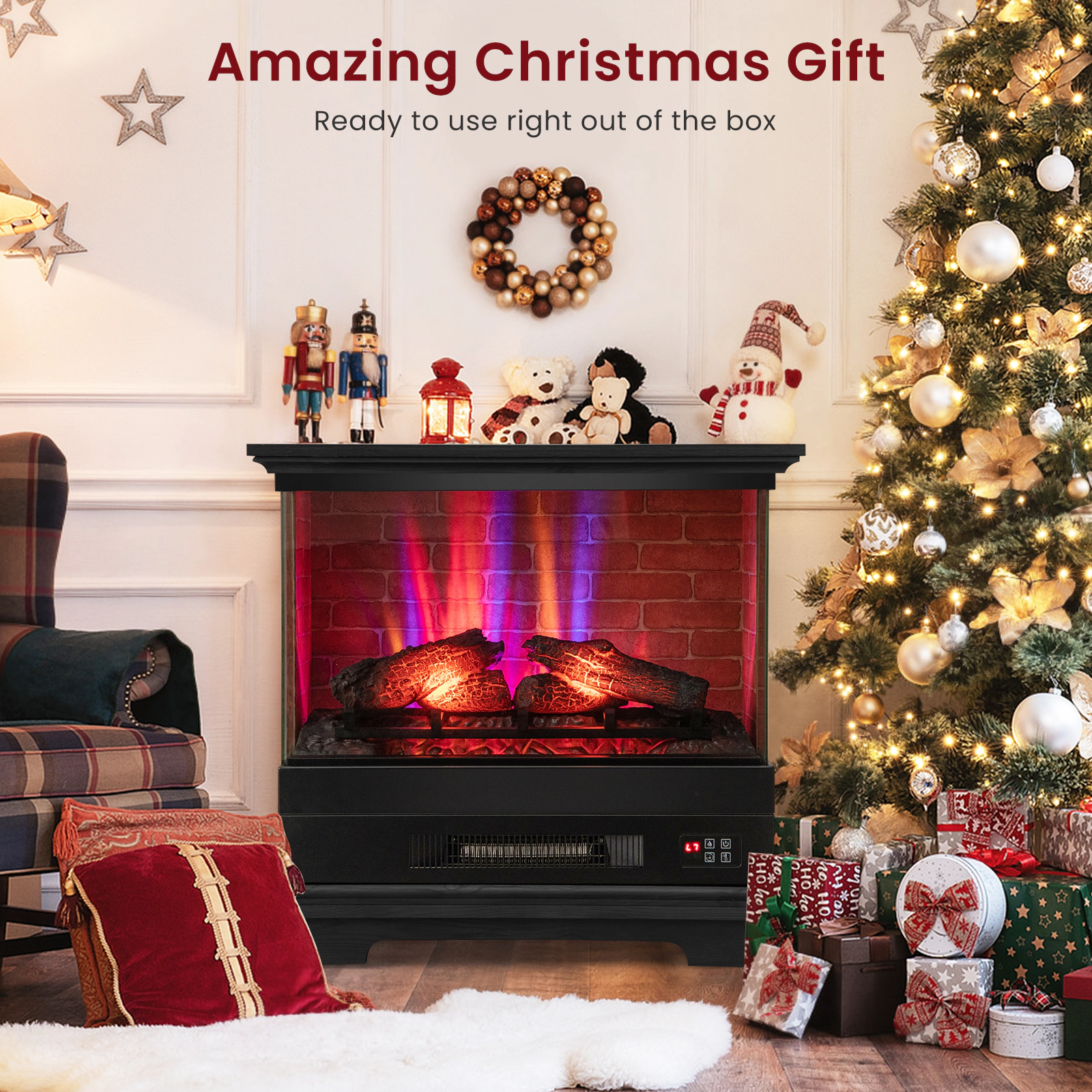 SUGIFT 27-in Freestanding Electric Fireplace Heater 4780 BTU 400 Sq.Ft Heating Range with Remote Control Black