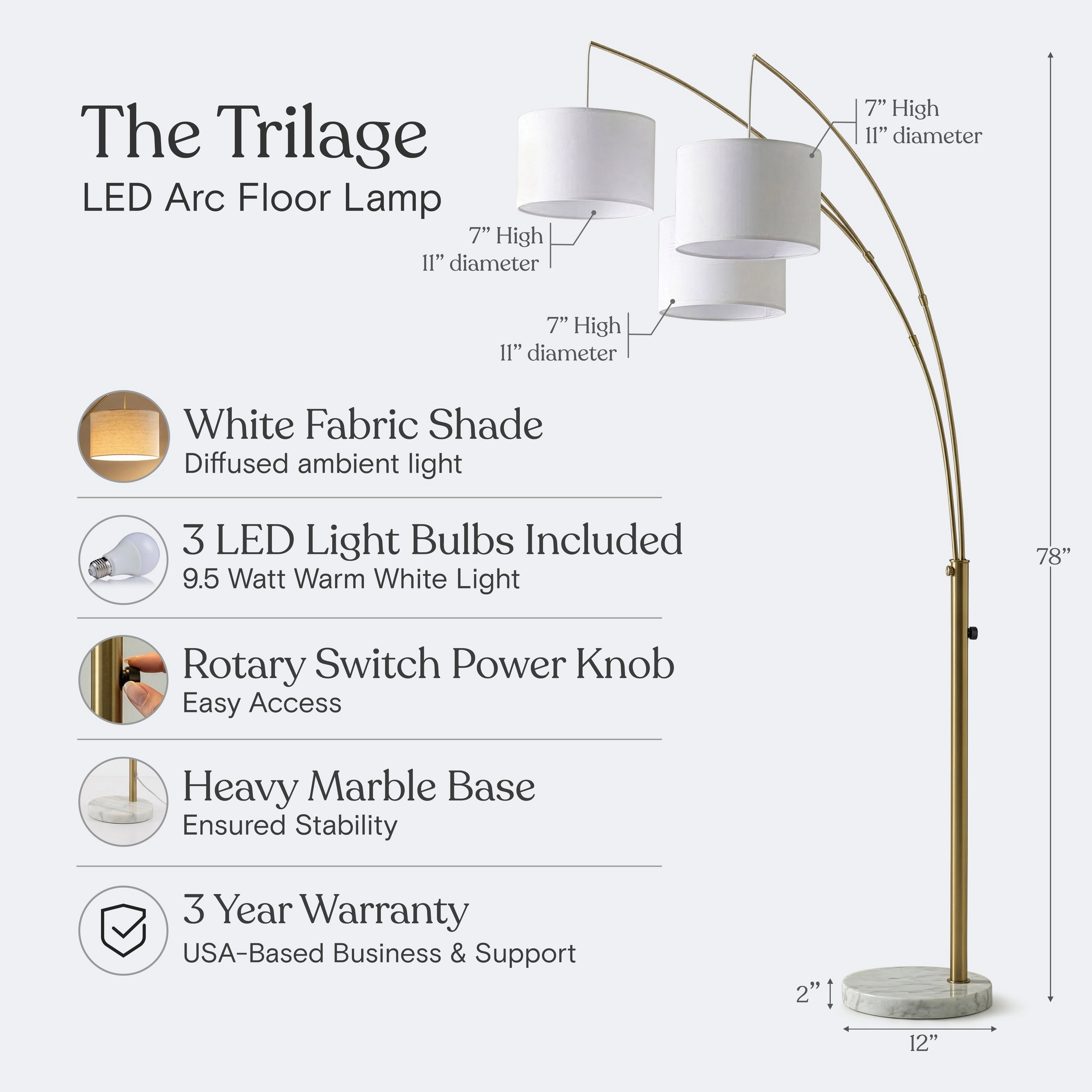 Brightech Trilage Marble Adjustable Floor Lamp