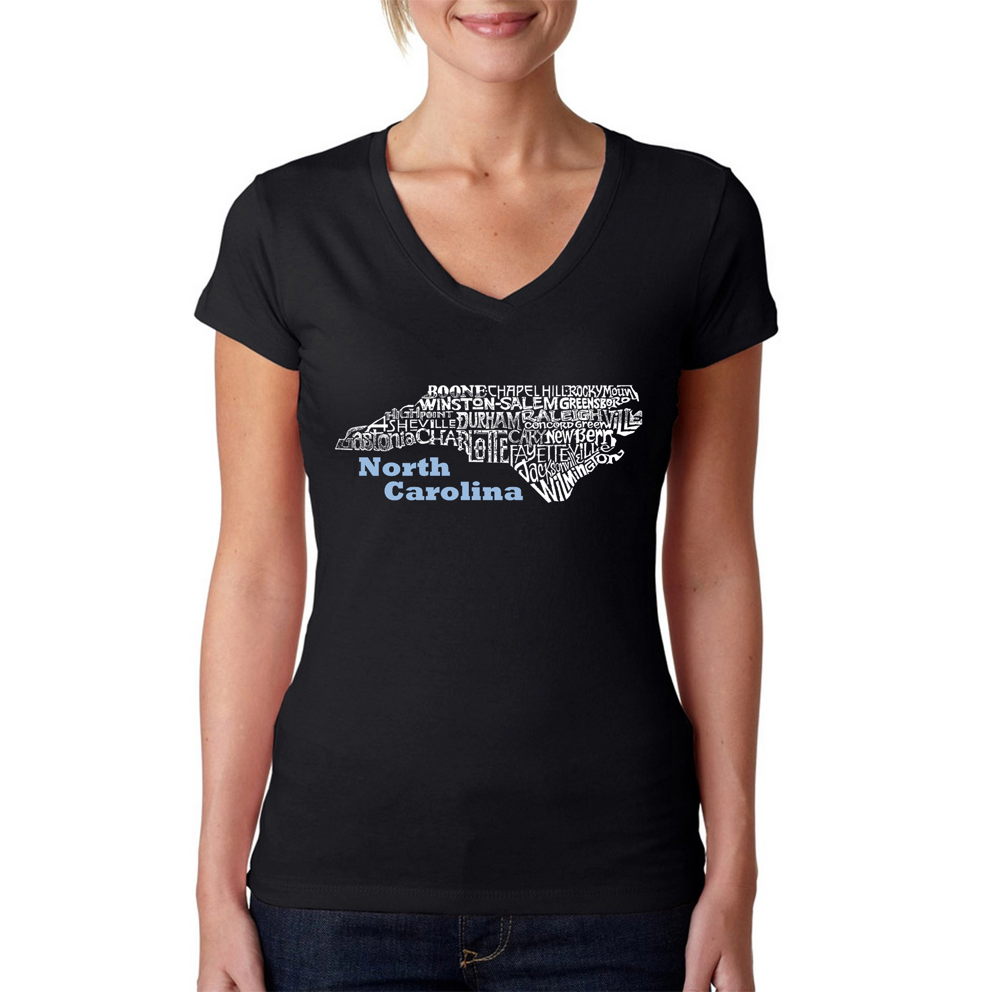 LA Pop Art Womens Word V-Neck T-Shirt - North Carolina