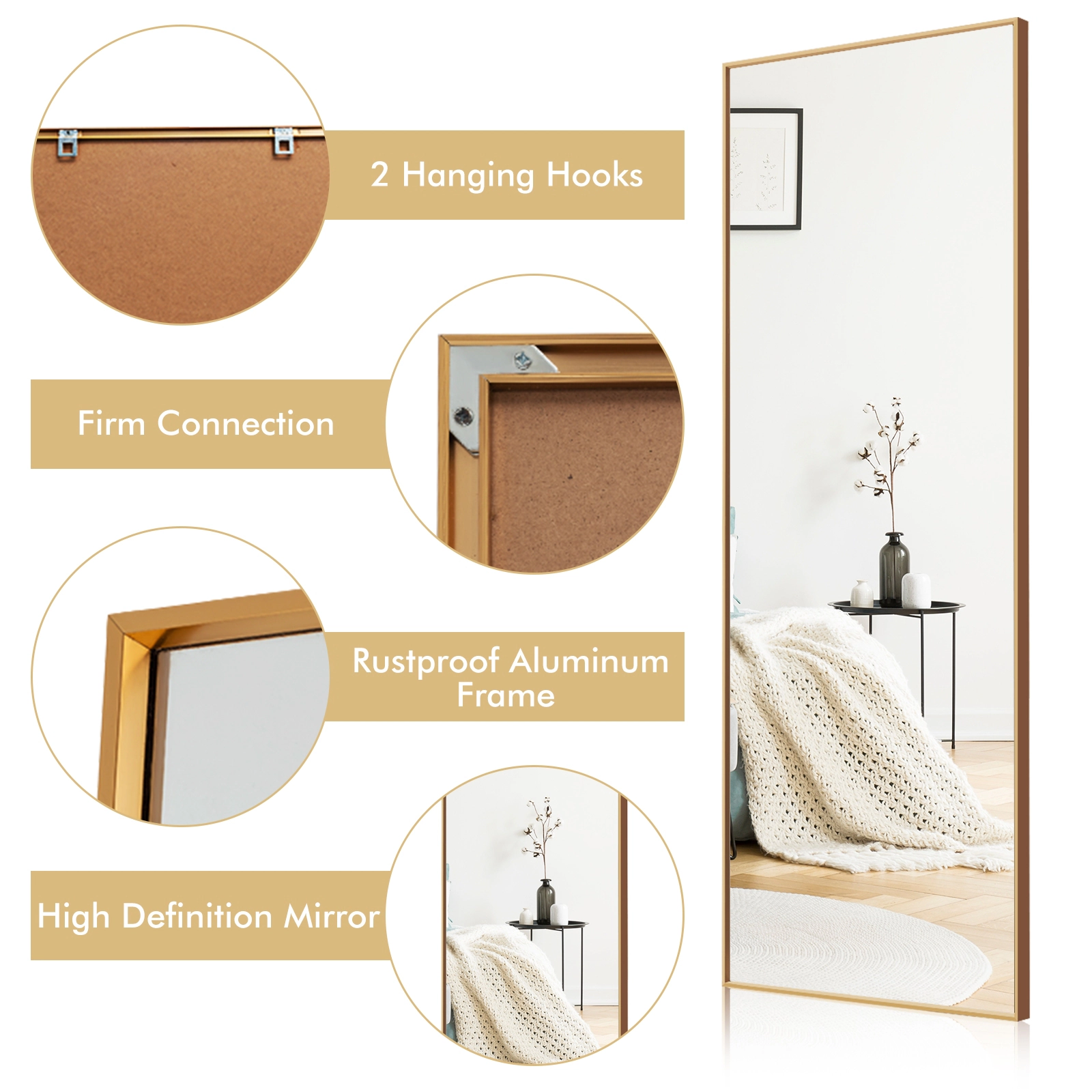 Slickblue Full Length Wall Mirror 59 Inch Rectangle Bedroom Dressing Mirror Large Frame