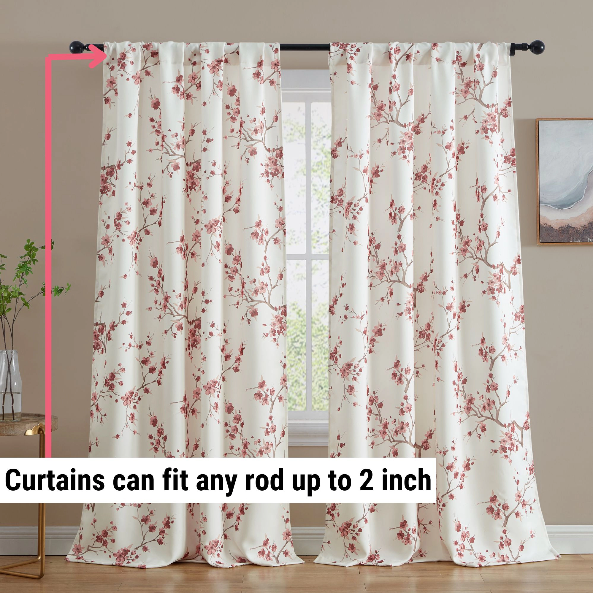 HLC.ME Jasmine Floral Patterned Window Rod Pocket Curtains Bedroom - Light Blocking Darkening Panels, Set of 2