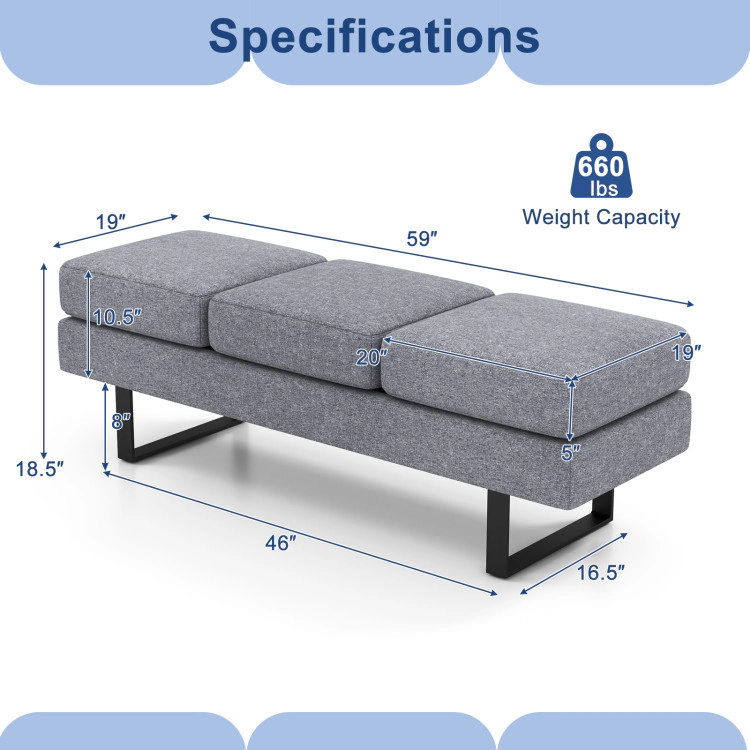 Hivvago Waiting Room Bench Seating Long Bench With Metal Frame Leg