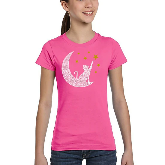 LA Pop Art Girls Word Art T-Shirt - Cat Moon