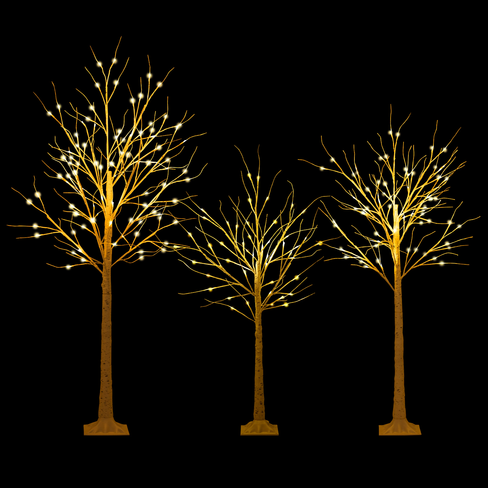 LJG Lighted Birch Tree Set of 3 with 4/5/6 FT Pre-Lit Artificial Christmas Tree for Holiday Party