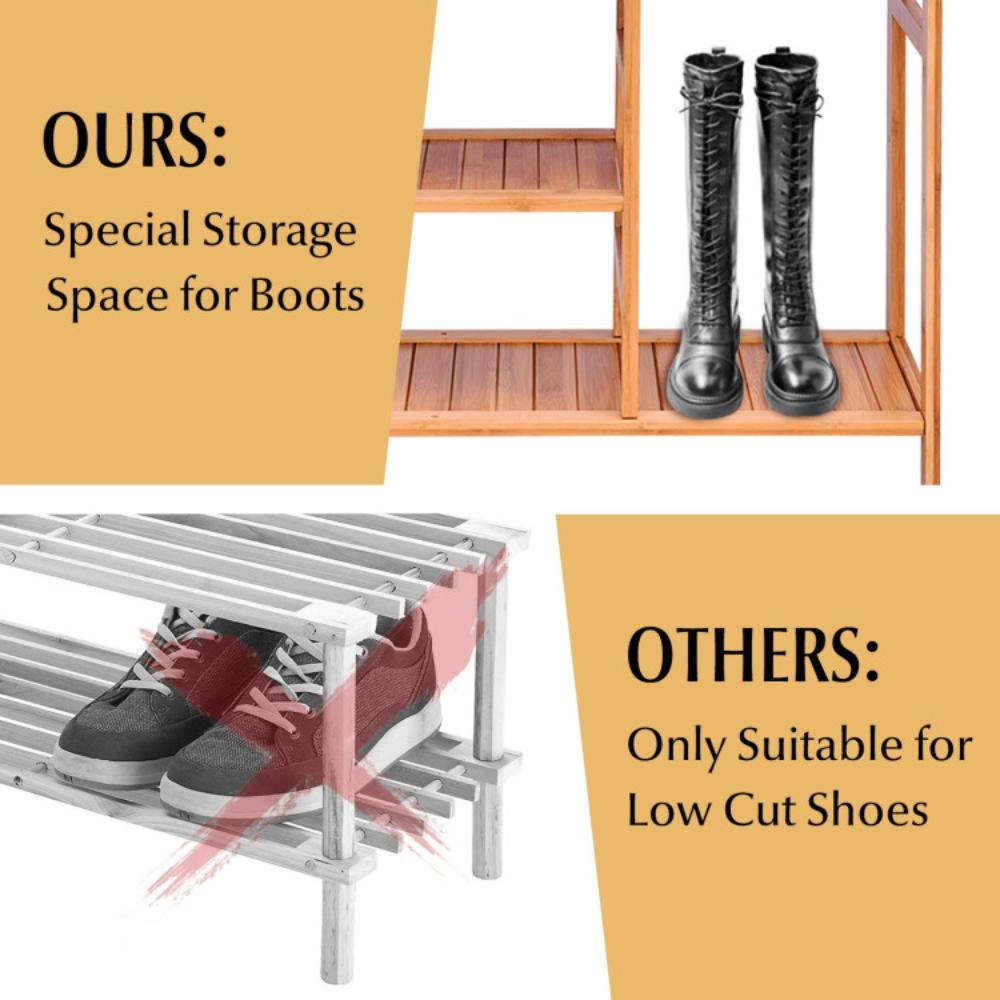 Hivvago 4 Tiers Multifunction Bamboo Storage Shoe Rack for Entryway Hallway
