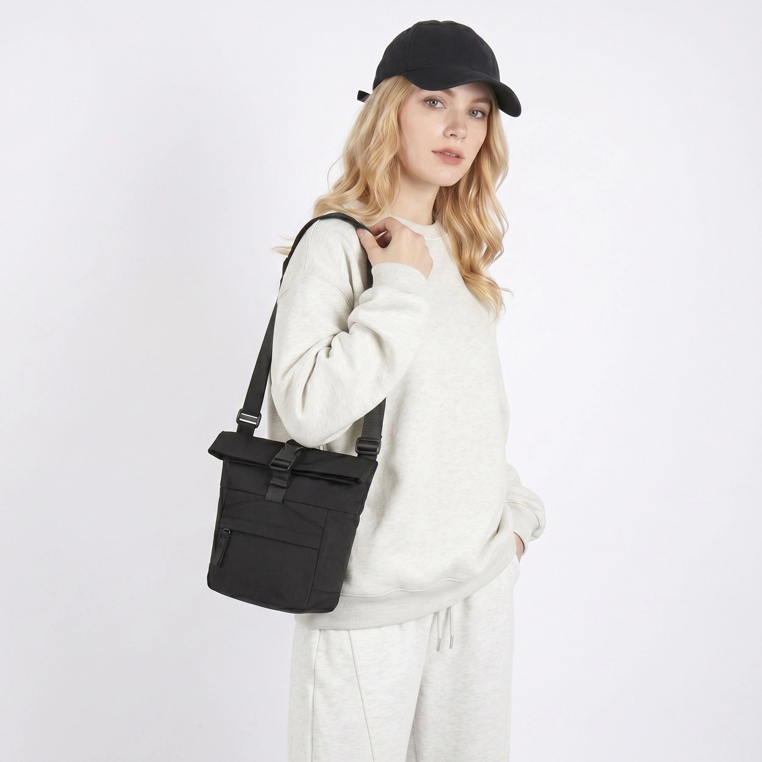 Alilang Women's Water Resistant Nylon Crossbody Bucket Bag Adjustable Strap Multi Pocket Everyday Travel
