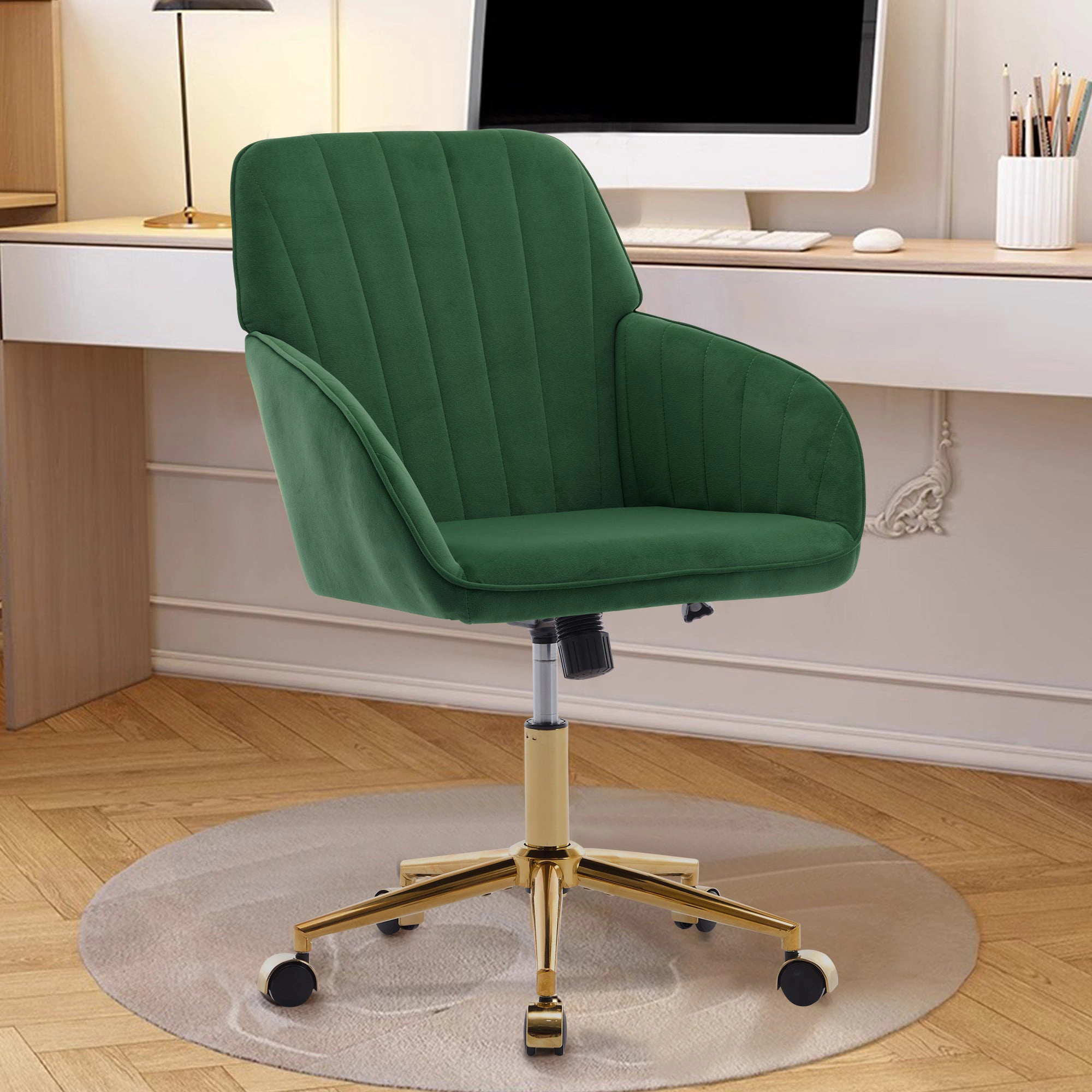 Platinum-Level Office Chairs Green Velvet Office Chair Ergonomic Adjustable Swivel Desk