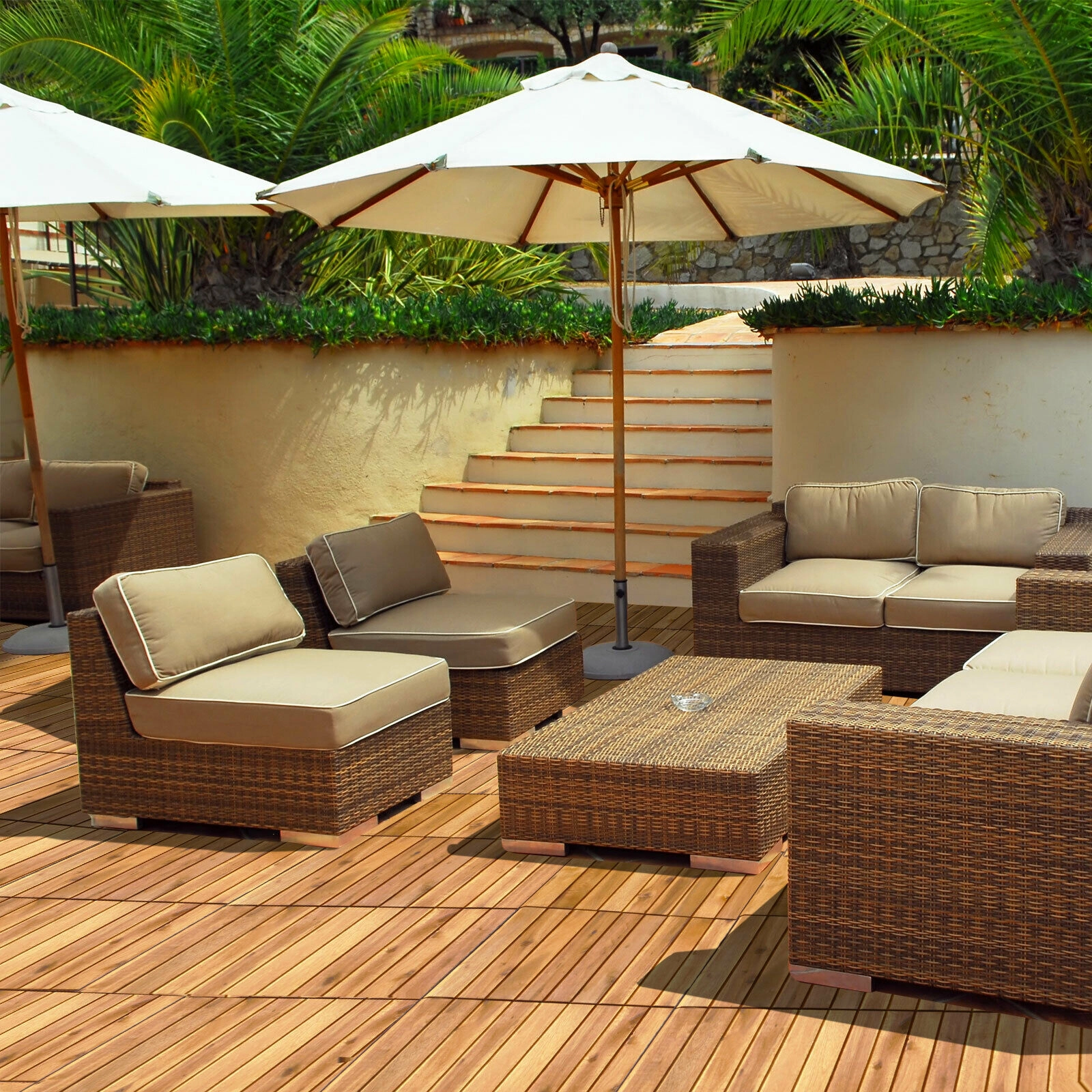 SUGIFT Natural 27-Piece Acacia Wood Interlocking Patio Deck Tiles with Plastic Base 12-in W 12-in D 1-in H