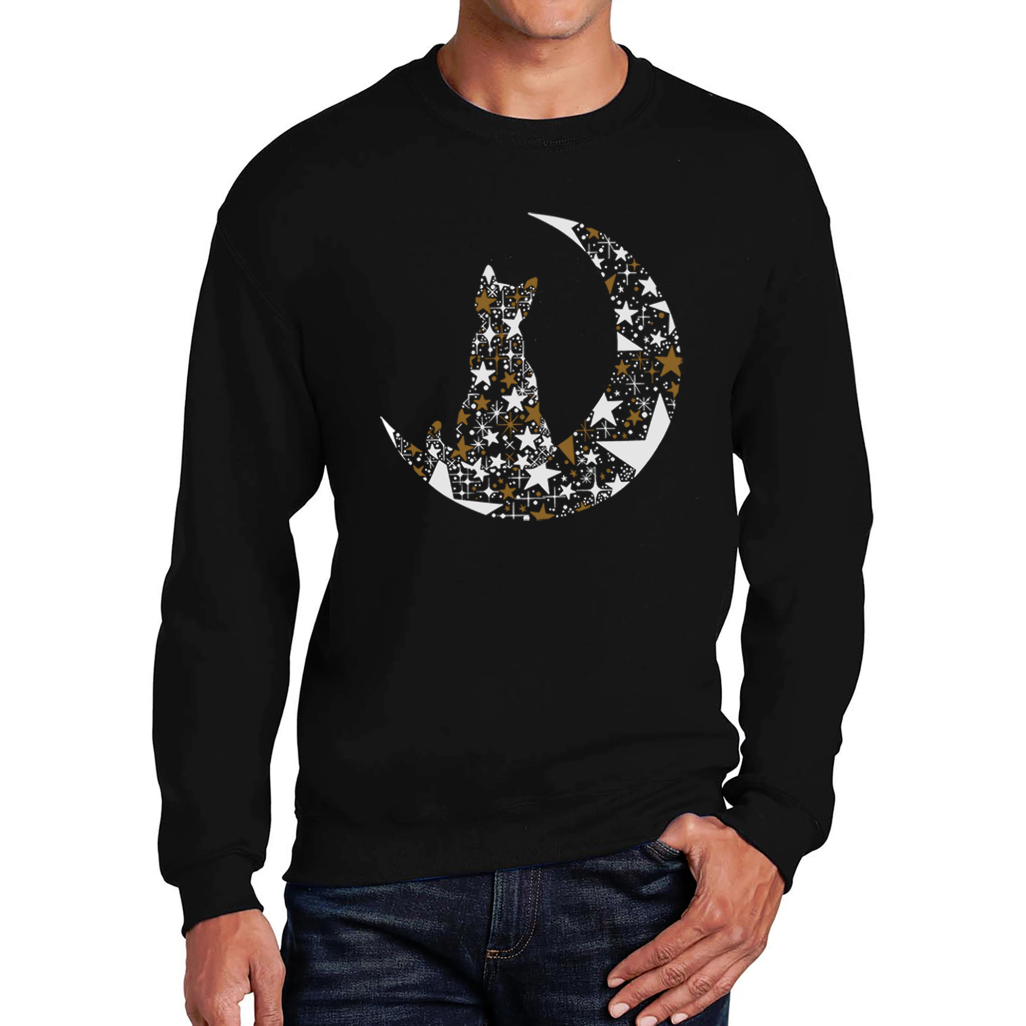 LA Pop Art Cat Sitting On Moon - Men's Word Crew Sweatshirt