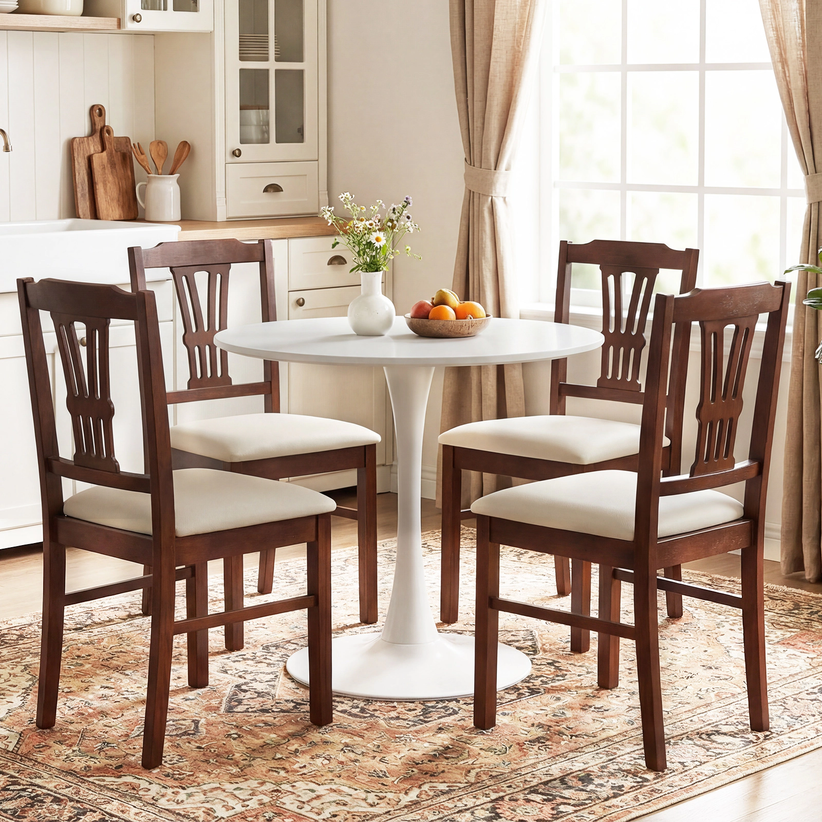 SUGIFT Upholstered Dining Chairs with 330-lb Capacity Brown and Beige Set of 2