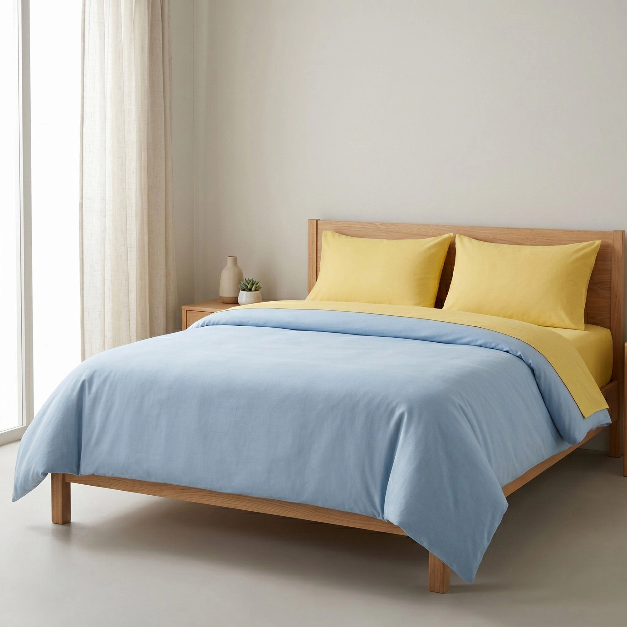 Alilang Unisex 4-Piece Cotton Washed Bedding Set with Duvet Cover Flat Sheet and Pillowcases