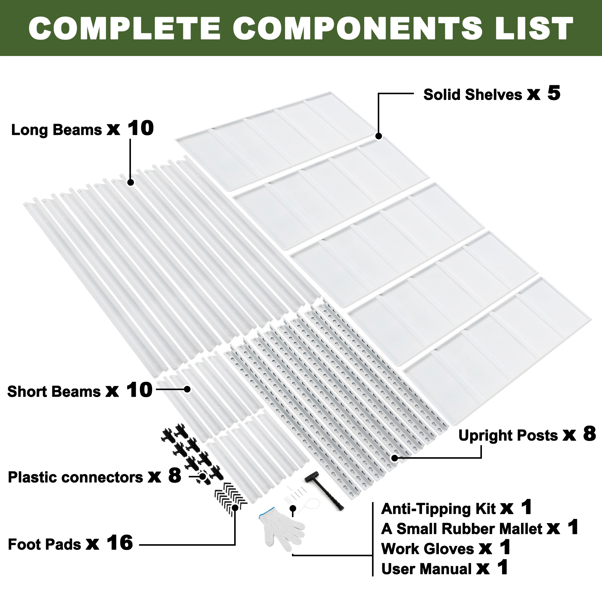 Flynama 5-Shelf Garage Kitchen Pantry Shelving, Heavy Duty Steel, White (47.2"W x 72"H x 17.7"D)