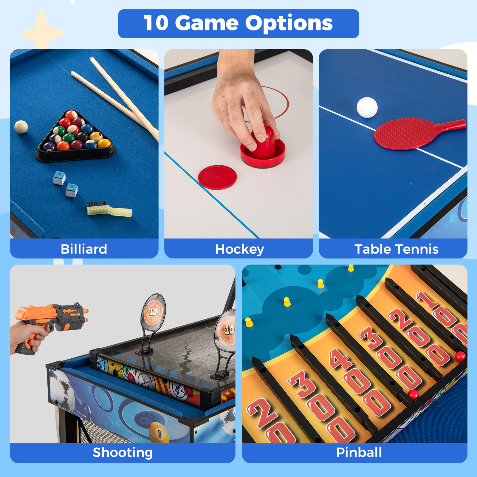 SUGIFT Blue 10-in-1 Combo Game Table Set with Basketball Archery and Billiards 48-in W 24-in D 62.5-in H