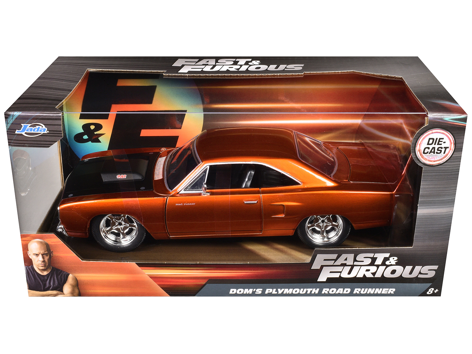 Jada Dom's 1970 Plymouth Road Runner Copper with Black Hood "Fast & Furious 7" (2015) Movie 1/24 Diecast Model