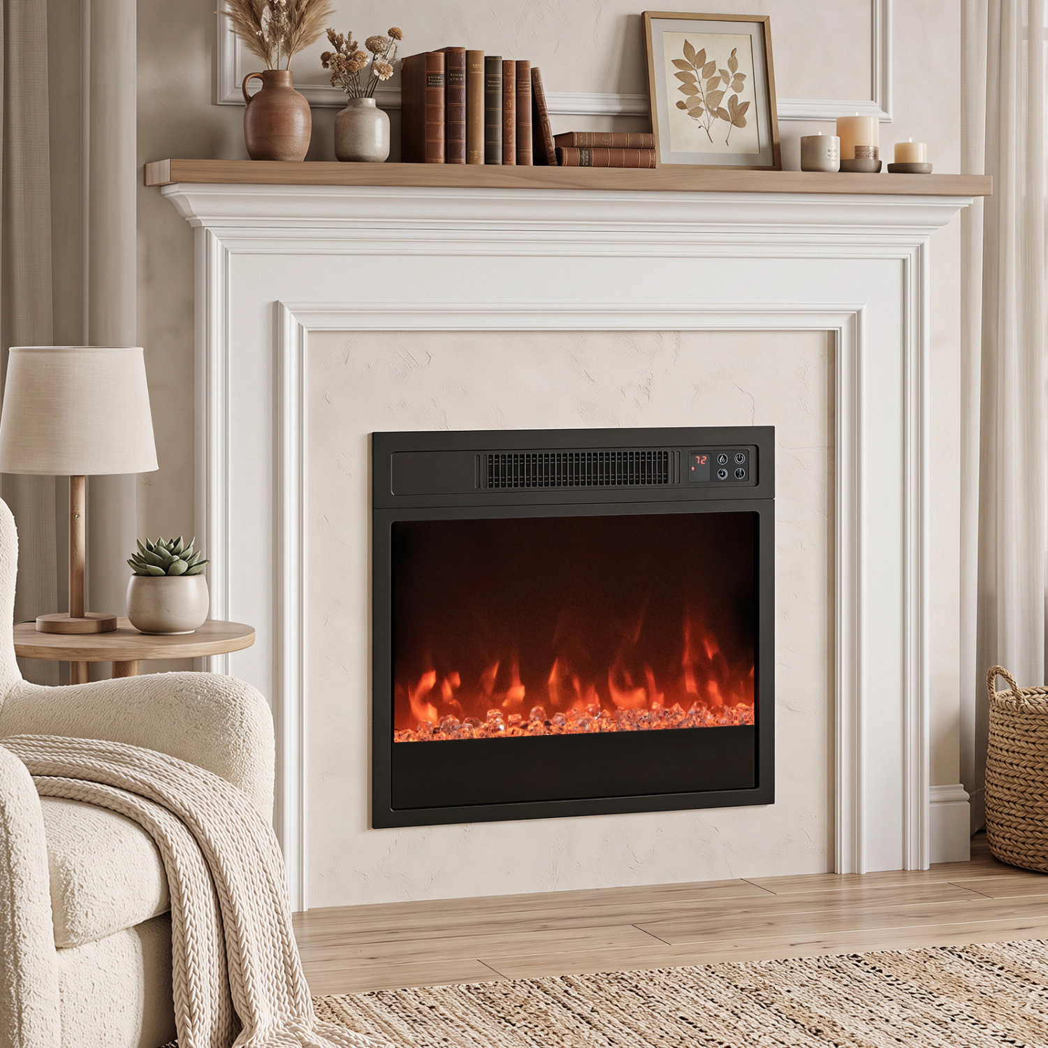 LJG 5000 BTU 18-Inch Electric Fireplace Insert with Remote Control and Brightness