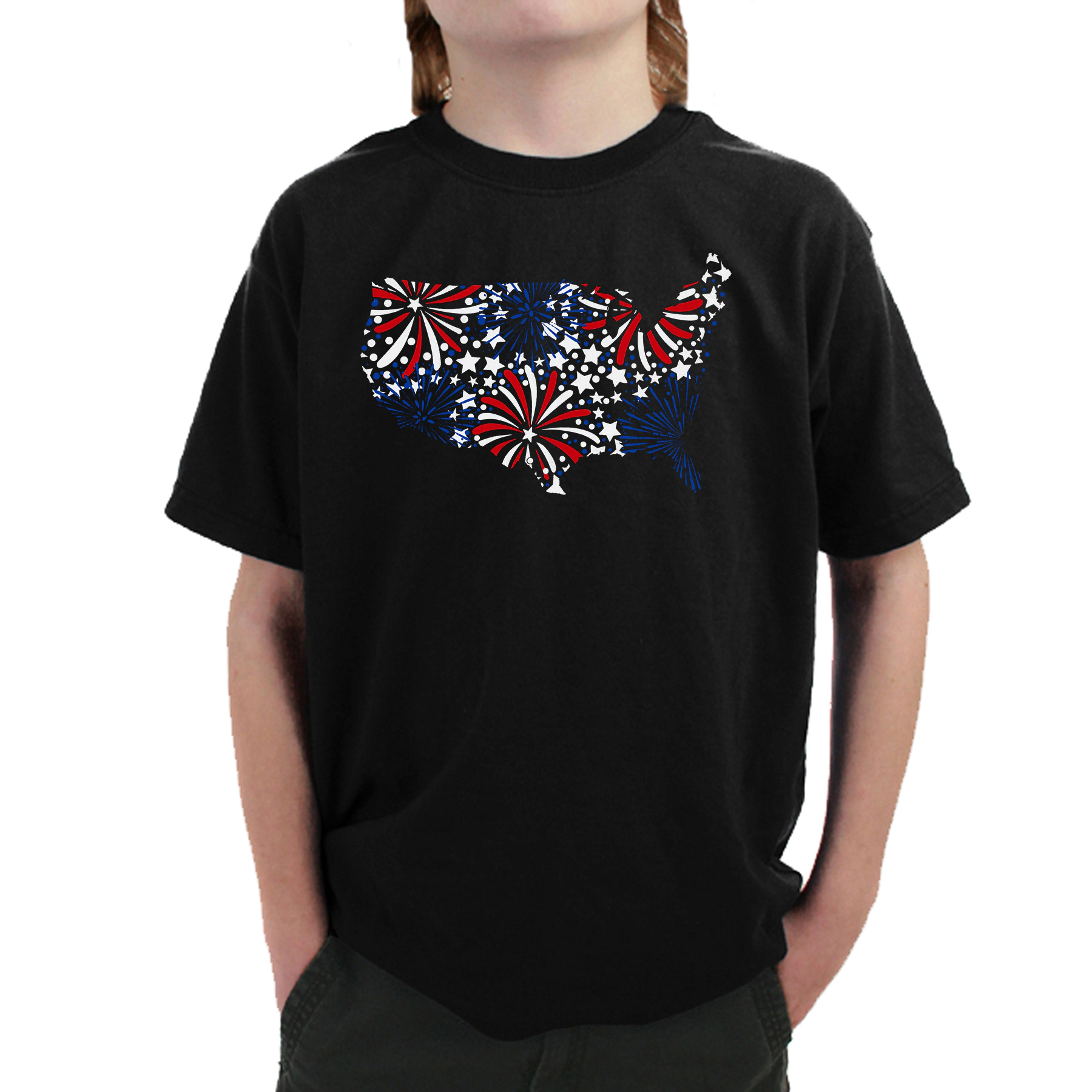 LA Pop Art Boy's Word T-Shirt - USA Fireworks