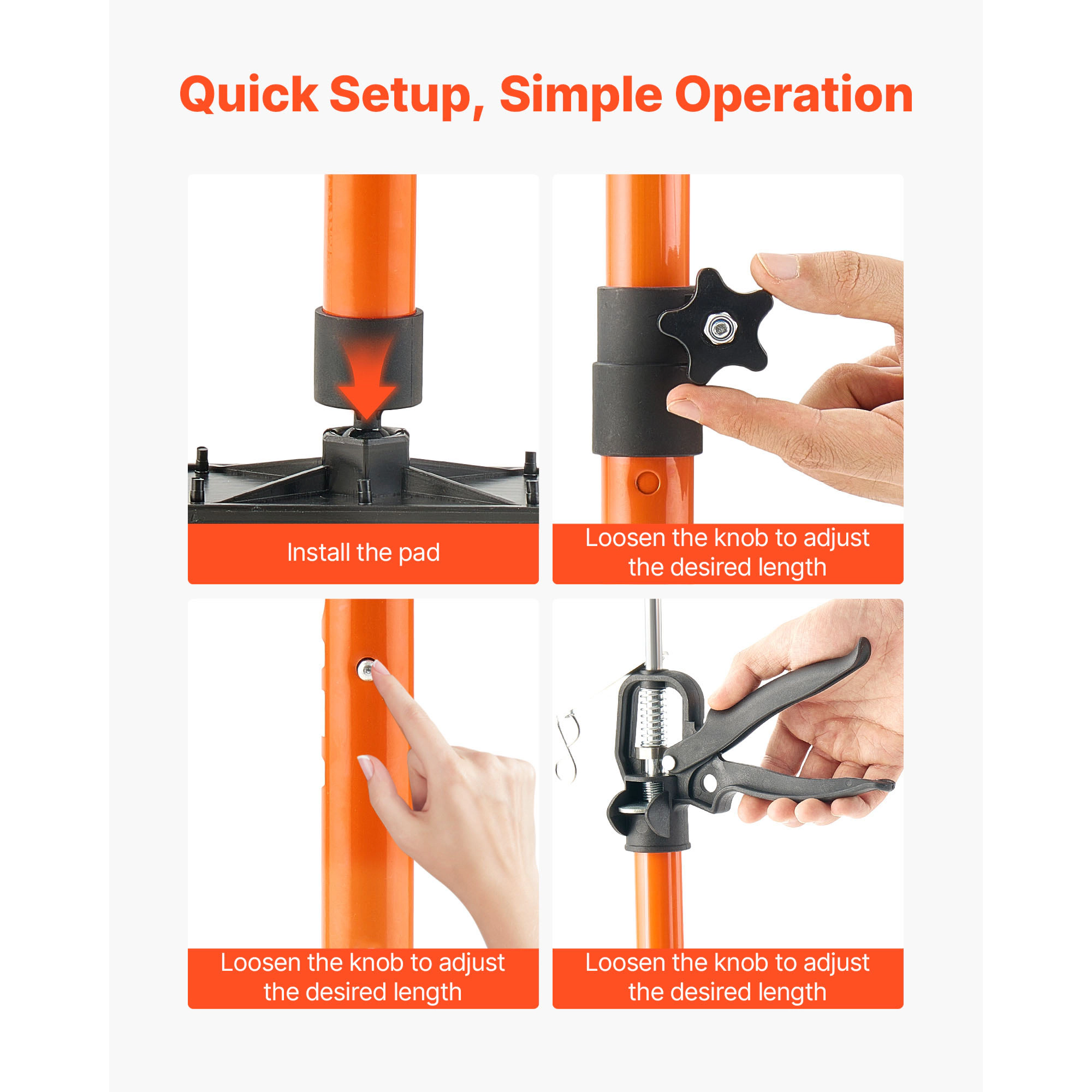HONGGE Cabinet Jack Support Pole Steel Telescopic Quick Support Rod Adjustable 3rd Hand System for Installing Cabinets