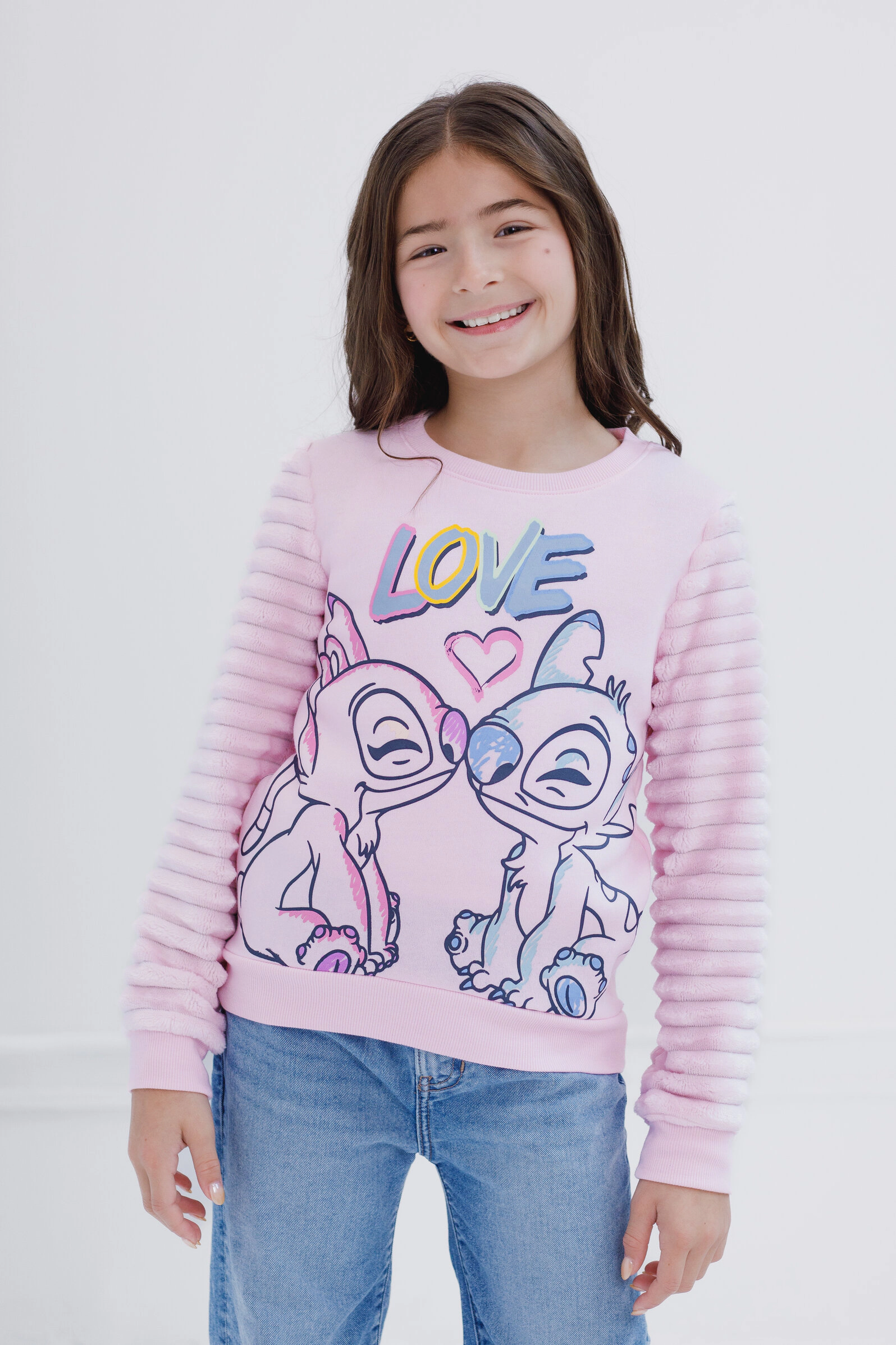 Disney Lilo & Stitch Girls' Faux Fur Fleece Pullover Sweatshirt