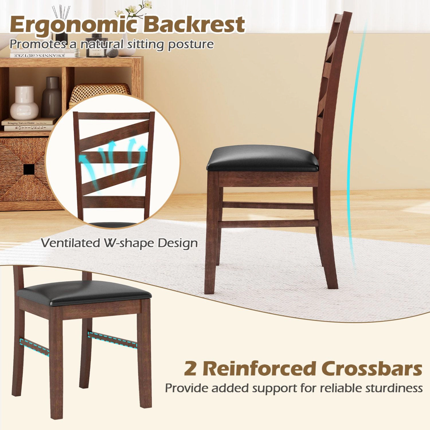 SlickBlue Farmhouse Wooden Dining Chairs with High Back Set of 2
