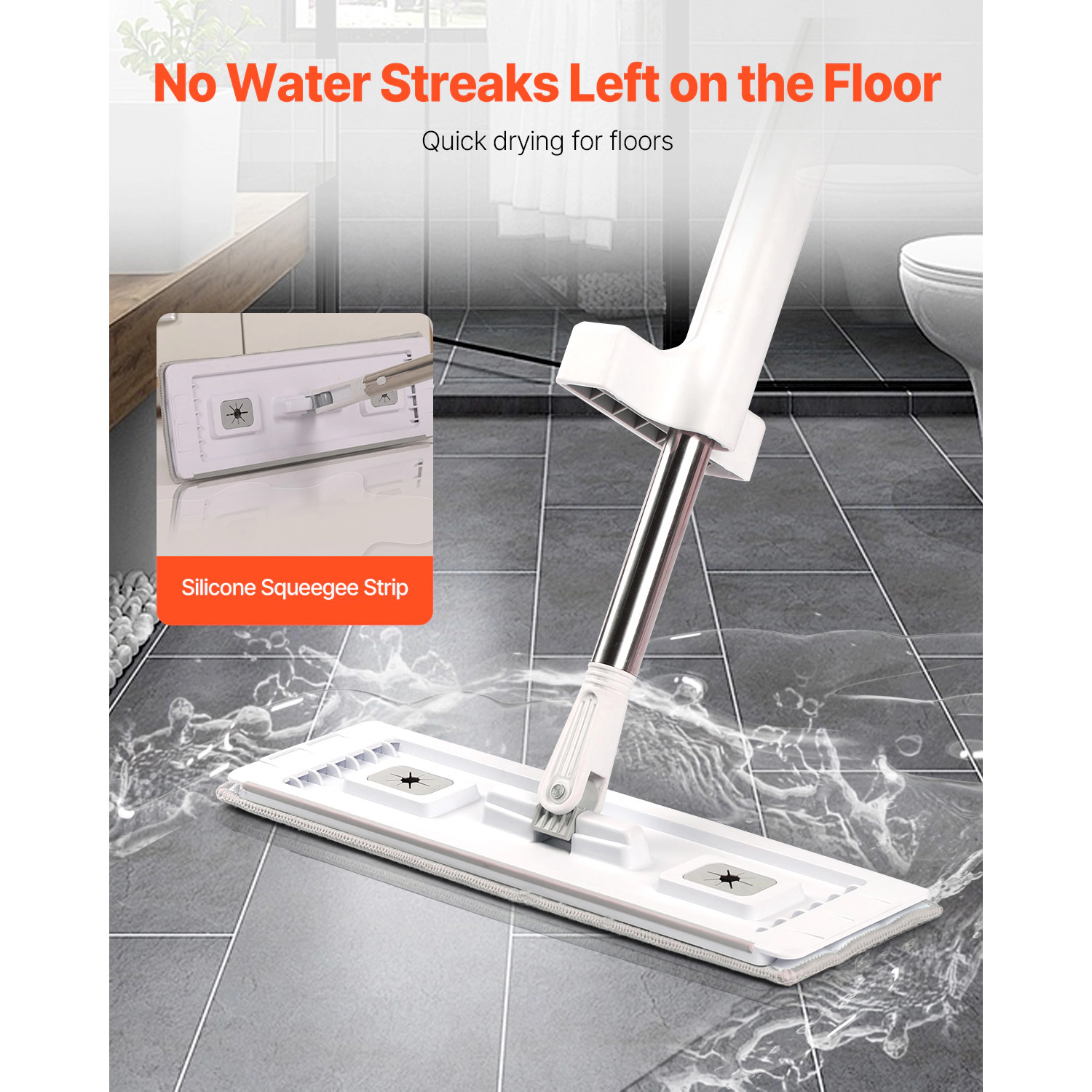 HONGGE Wet & Dry Flat Mop with Washable Microfiber Pads and Stainless Steel Handle for Hardwood Tile Vinyl