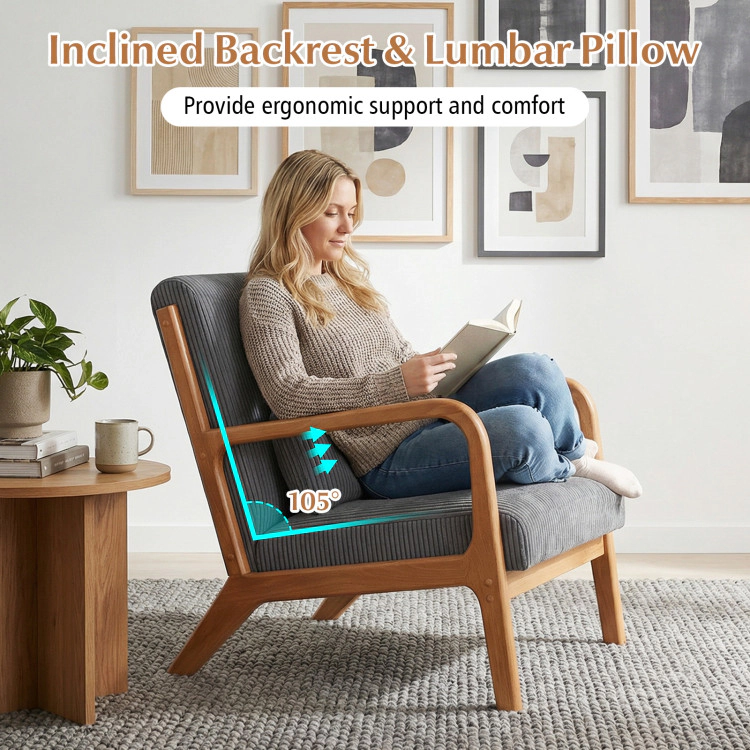 Hivvago Accent Chair Corduroy Upholstered Lounge With Lumbar Pillow