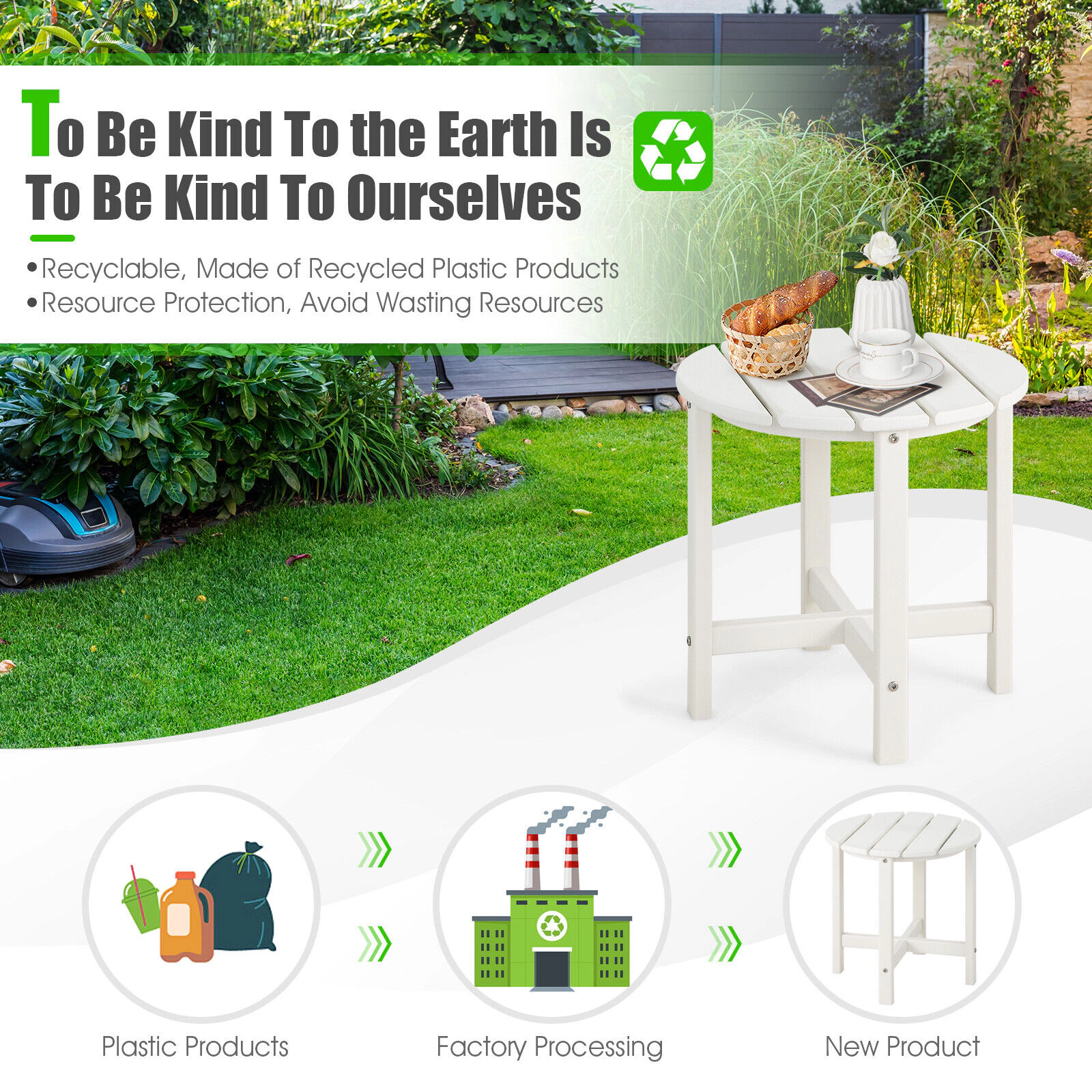 SUGIFT 18-in Round Weather-Resistant HDPE Adirondack Side Table 110-lb Capacity 18-in Tall Single Table White