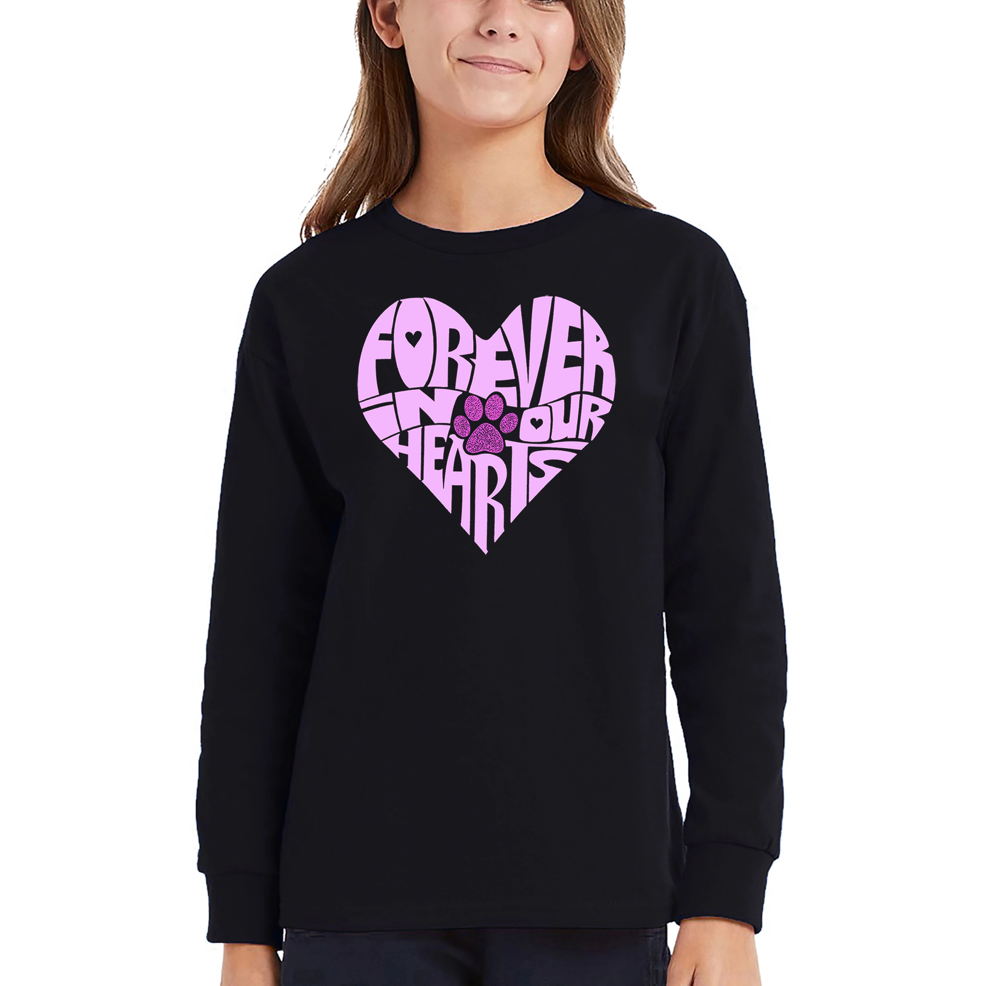 LA Pop Art Girls Long Sleeve Word T-Shirt - Forever Our Hearts