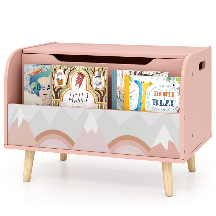 Hivvago Kids Wooden Toy Box with Front Bookshelf and 4 Solid Wood Legs for Playroom