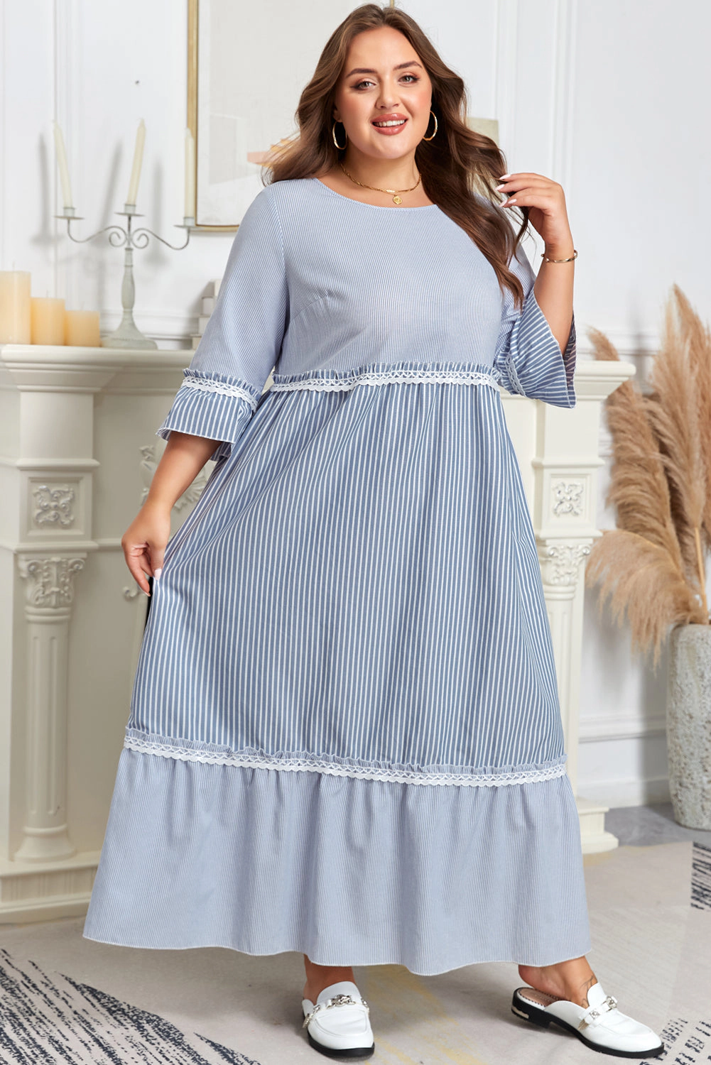 Threaded Pear Women's Amy Patchwork Shift Long PLUS Dress