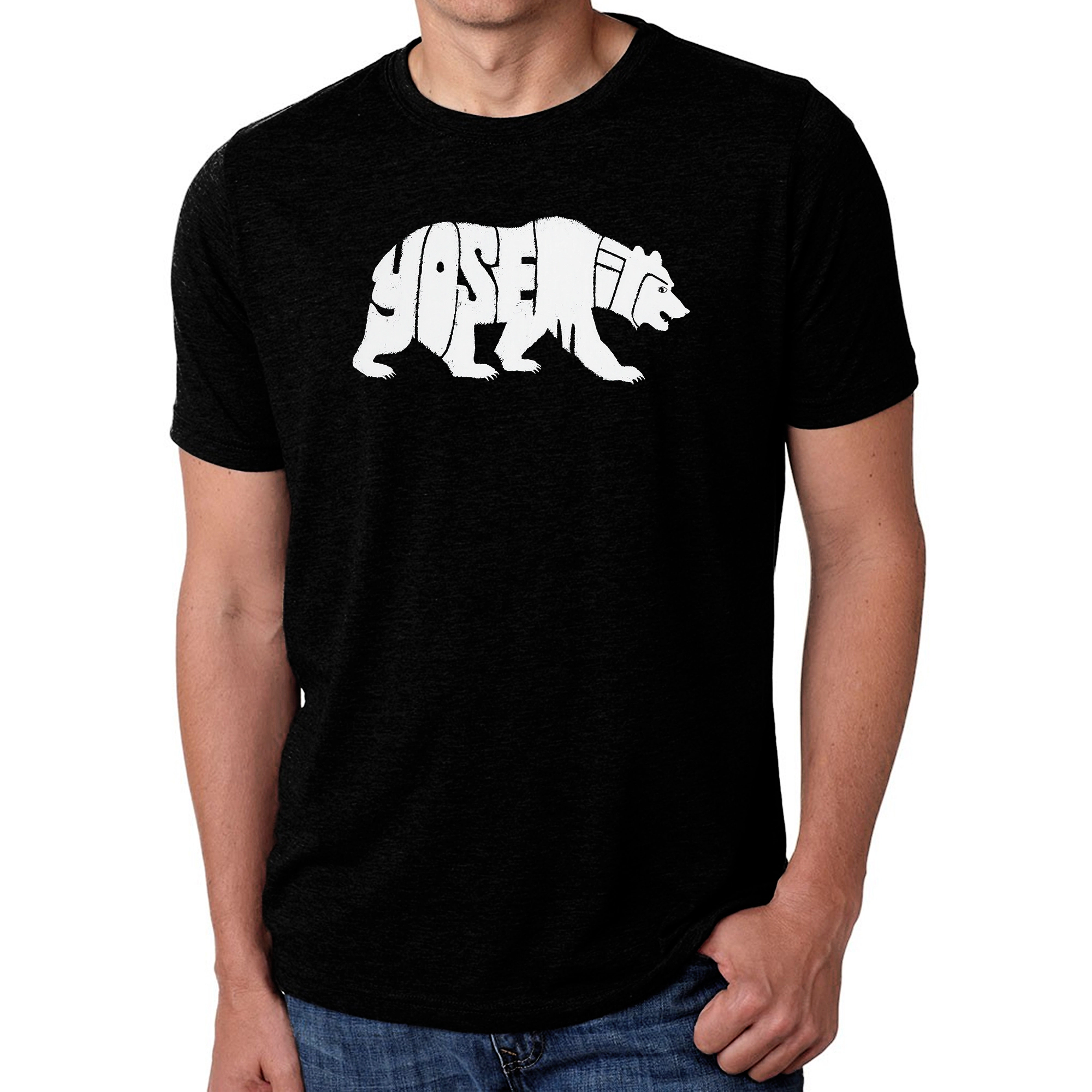 LA Pop Art Men's Cotton-Poly Blend Word T-Shirt - Yosemite Bear