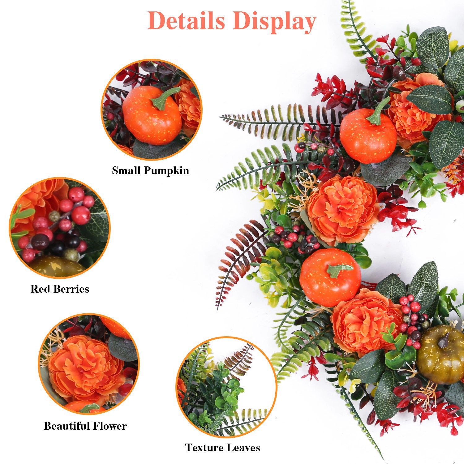 GBruno 17.71 In Autumn Wreath With Pumpkin And Leaves