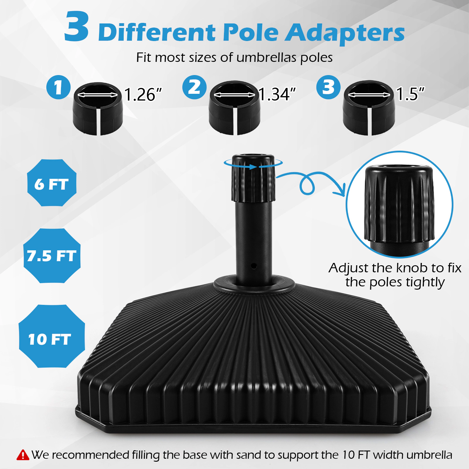 Slickblue HDPE Patio Umbrella Base Stand 44 lb Fill Capacity with Adapters Black