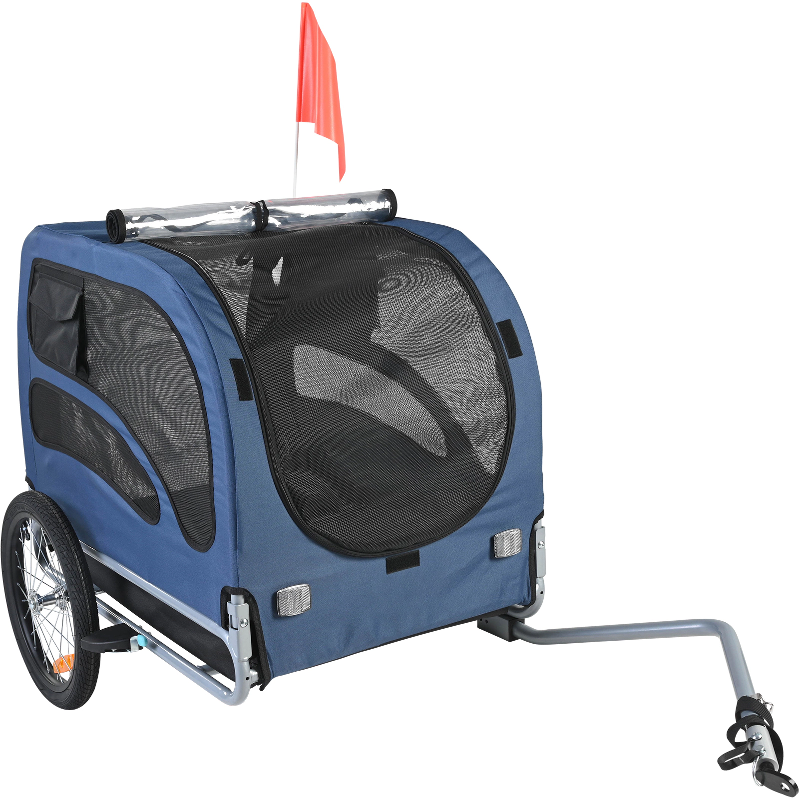 HONGGE Dog Bike Trailer, 100 lb Capacity, Weatherproof Pet Carrier with Mesh Windows, Blue/Black