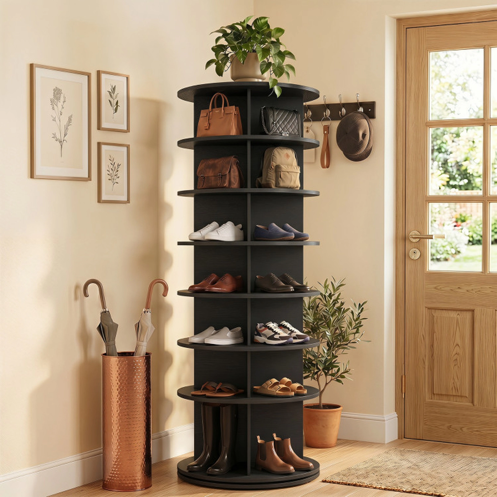 SUGIFT 7-Tier 360° Rotating Shoe Rack Tower Freestanding Spinning Shoe Organizer 22-lb Per Tier Black